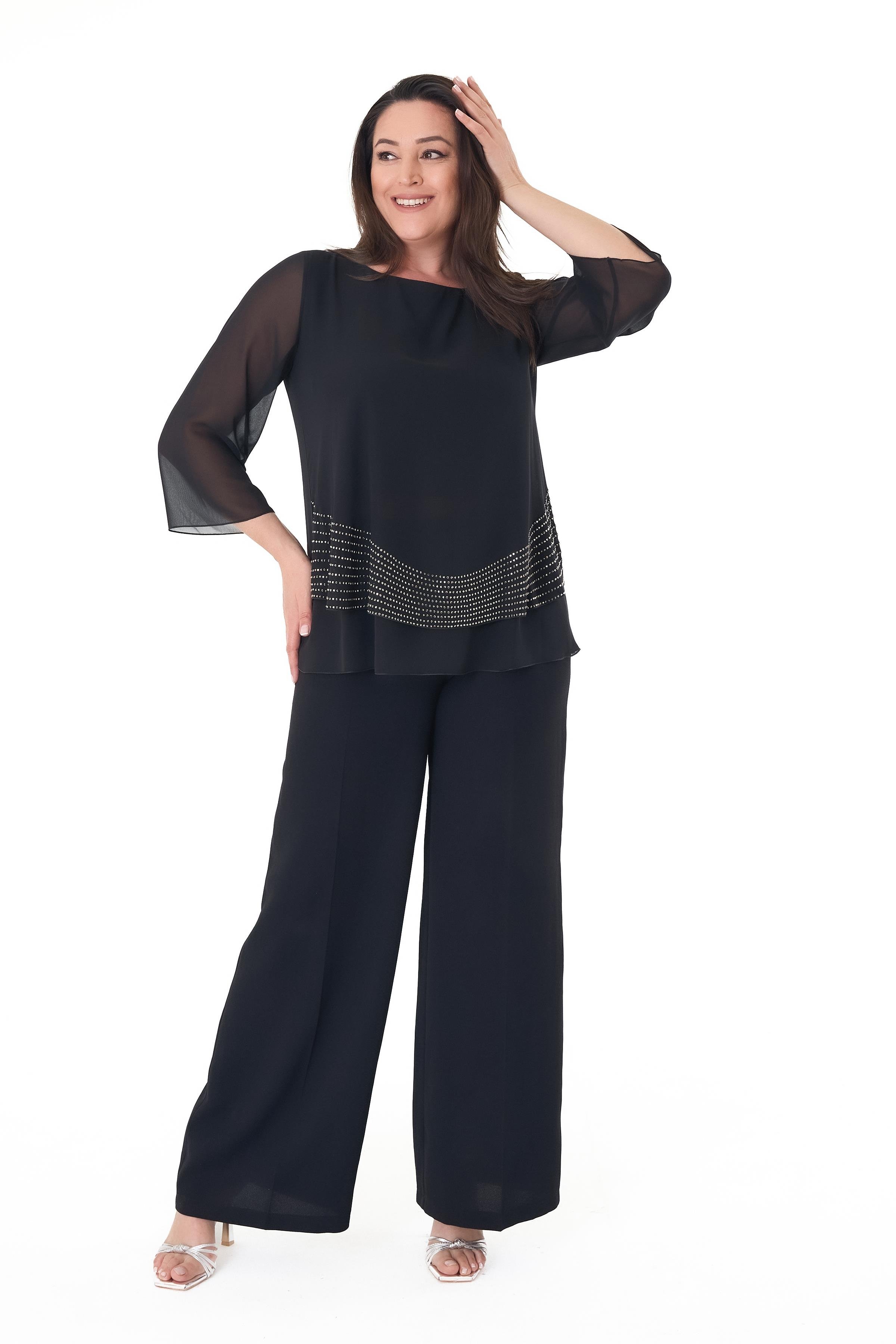 Büyük Beden Siyah Renkli Şifon Abiye Bluz