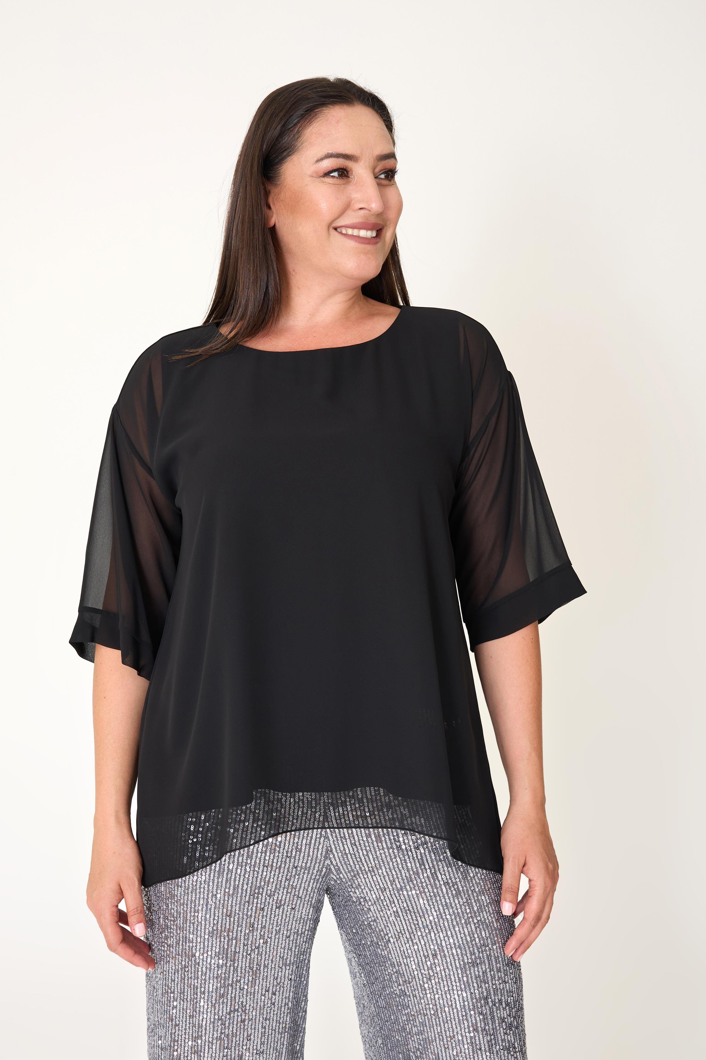 Büyük Beden Siyah Renkli Şifon Abiye Bluz