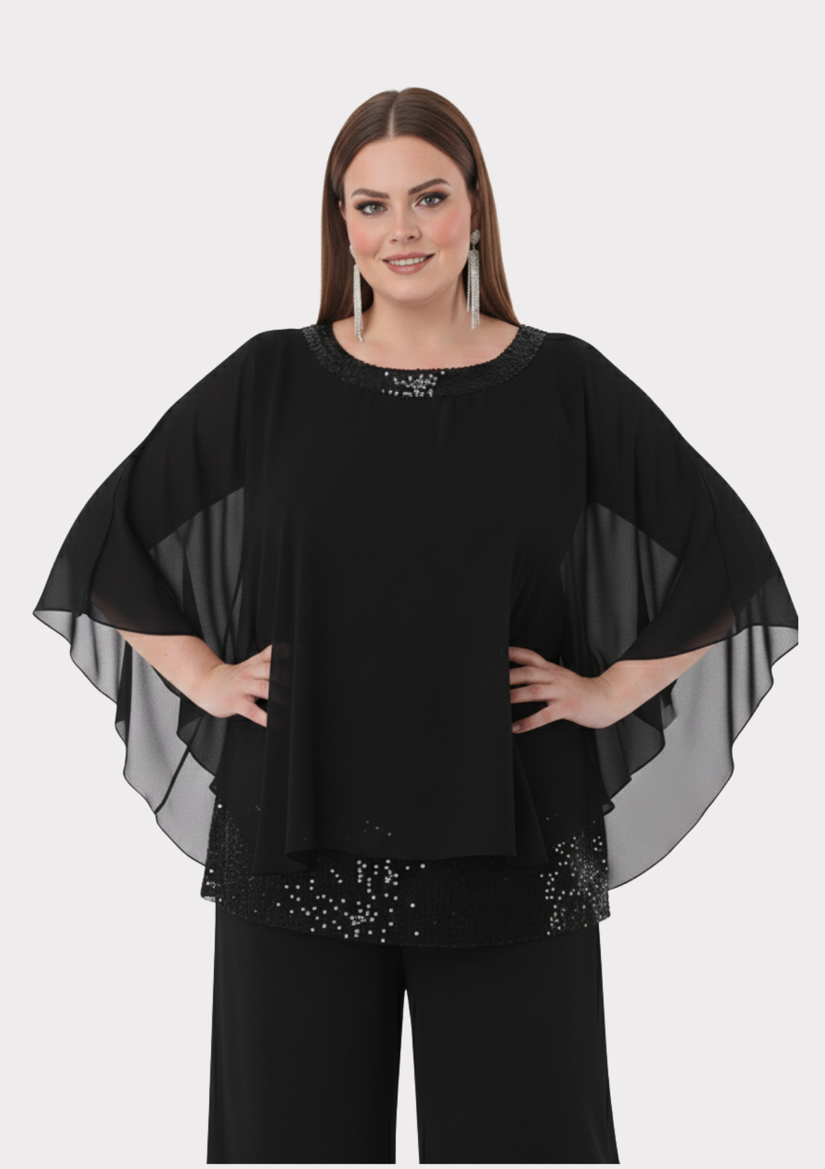 Büyük Beden Siyah Renkli Şifon Abiye Bluz