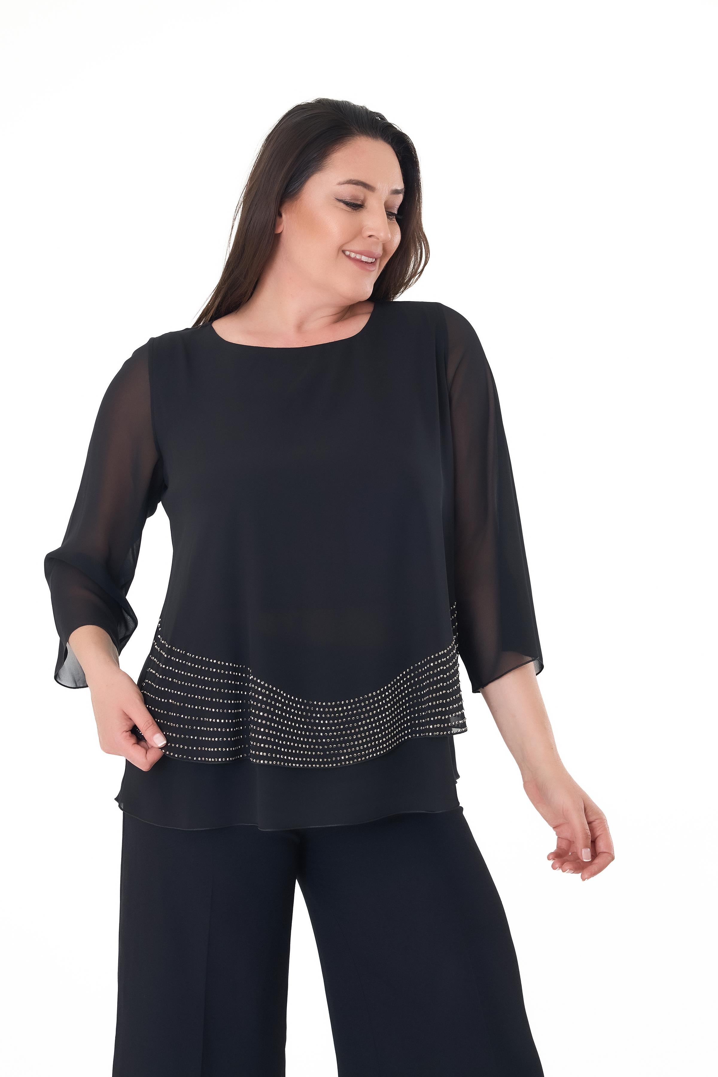 Büyük Beden Siyah Renkli Şifon Abiye Bluz