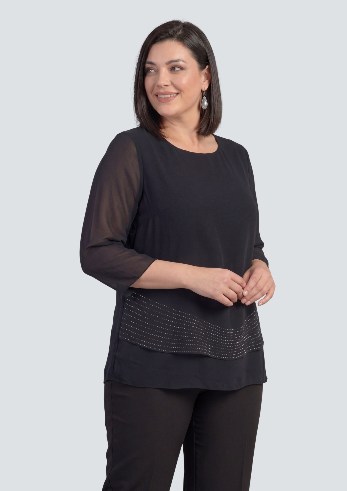 Büyük Beden Siyah Renkli Şifon Abiye Bluz