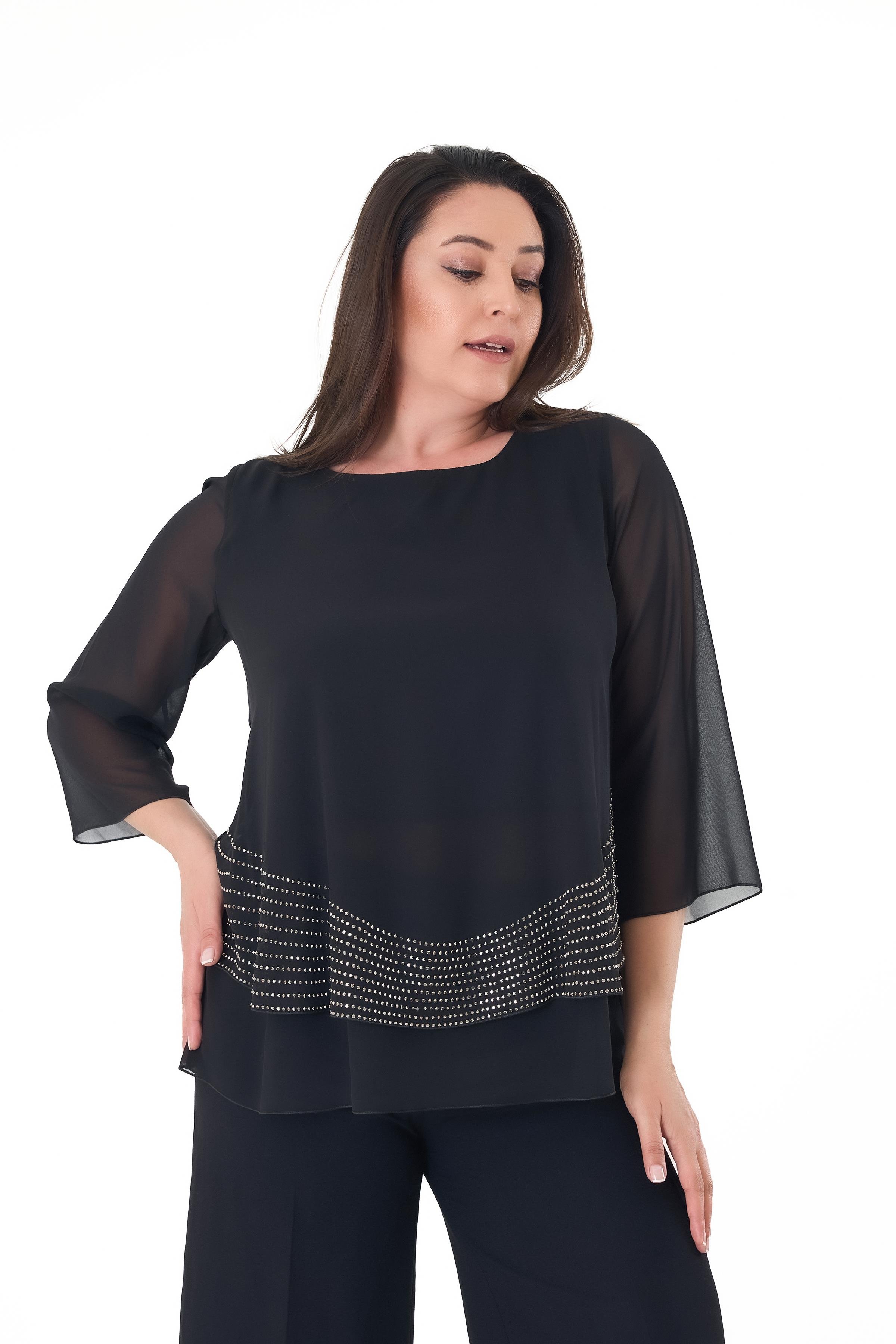 Büyük Beden Siyah Renkli Şifon Abiye Bluz