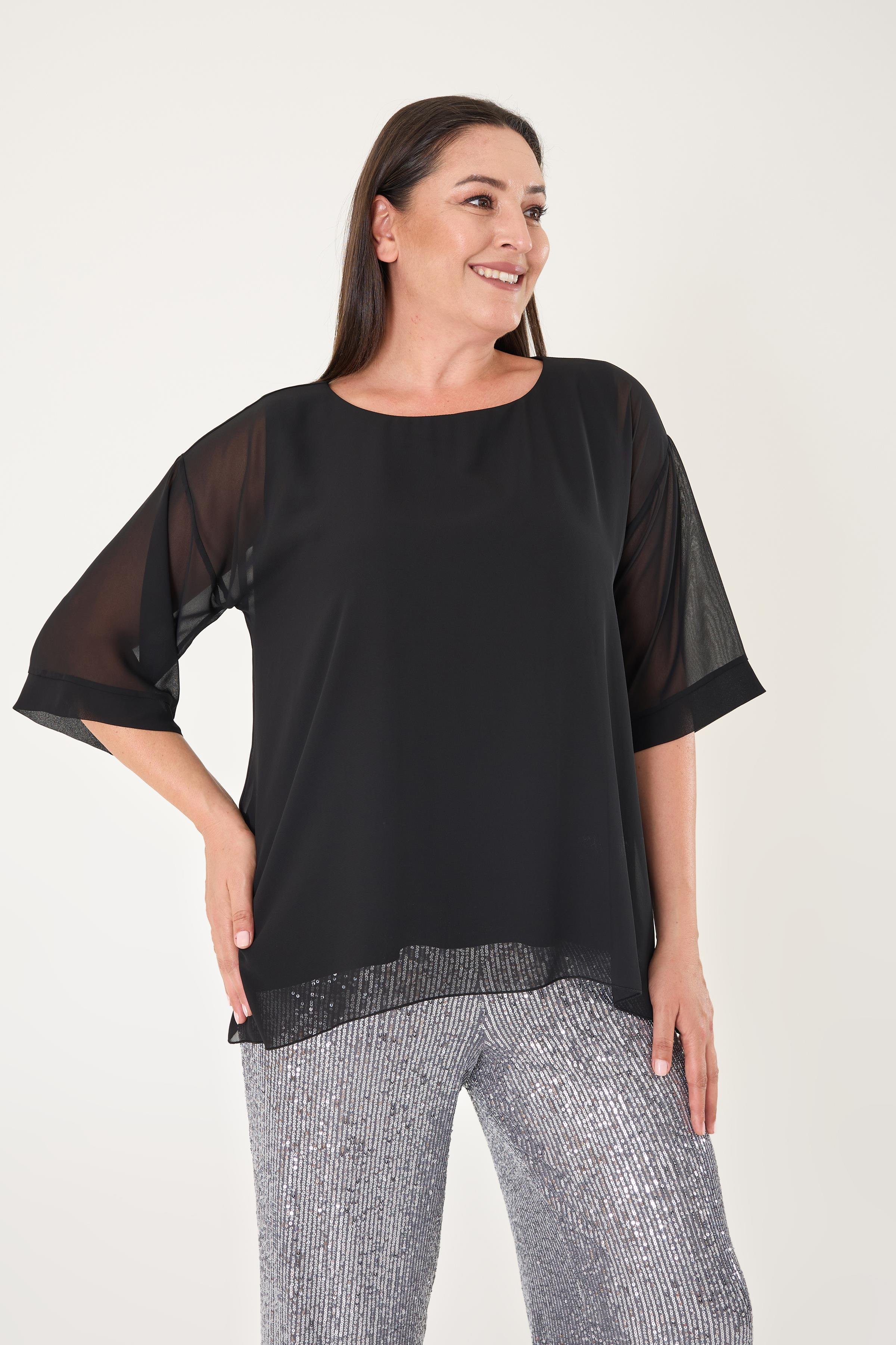 Büyük Beden Siyah Renkli Şifon Abiye Bluz