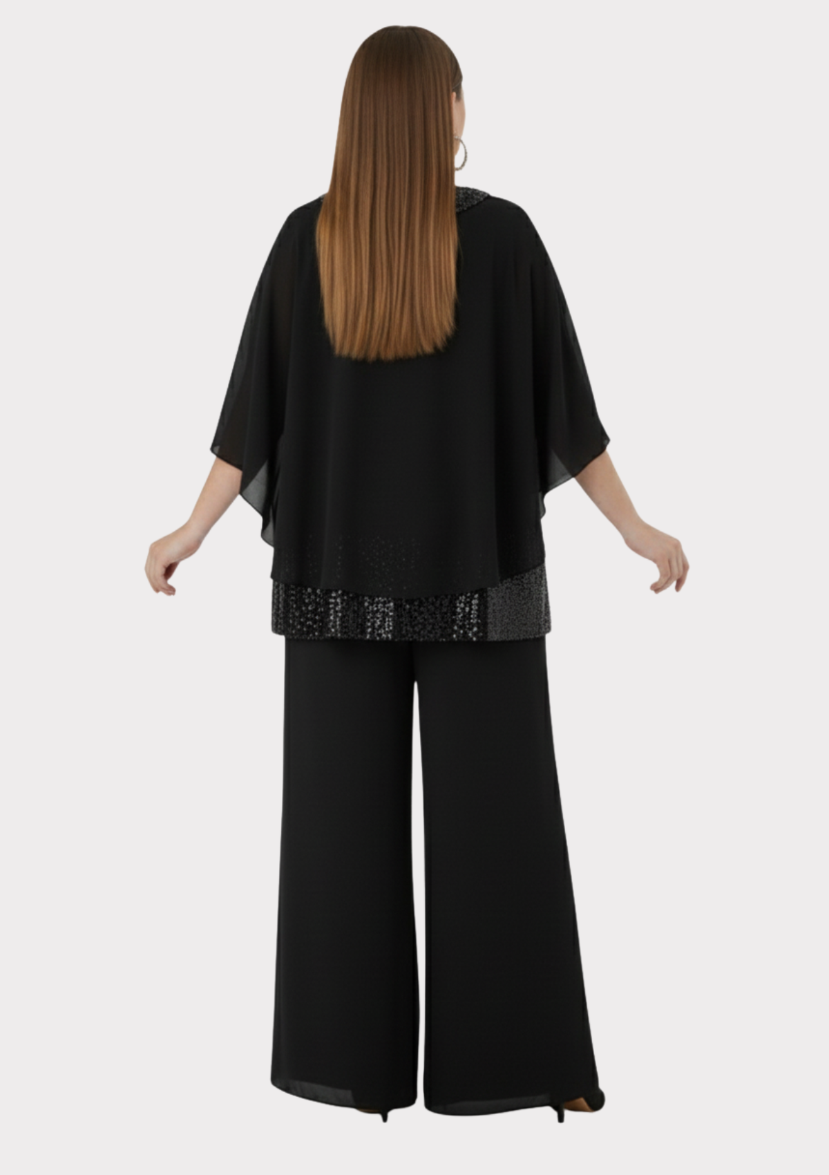 Büyük Beden Siyah Renkli Şifon Abiye Bluz