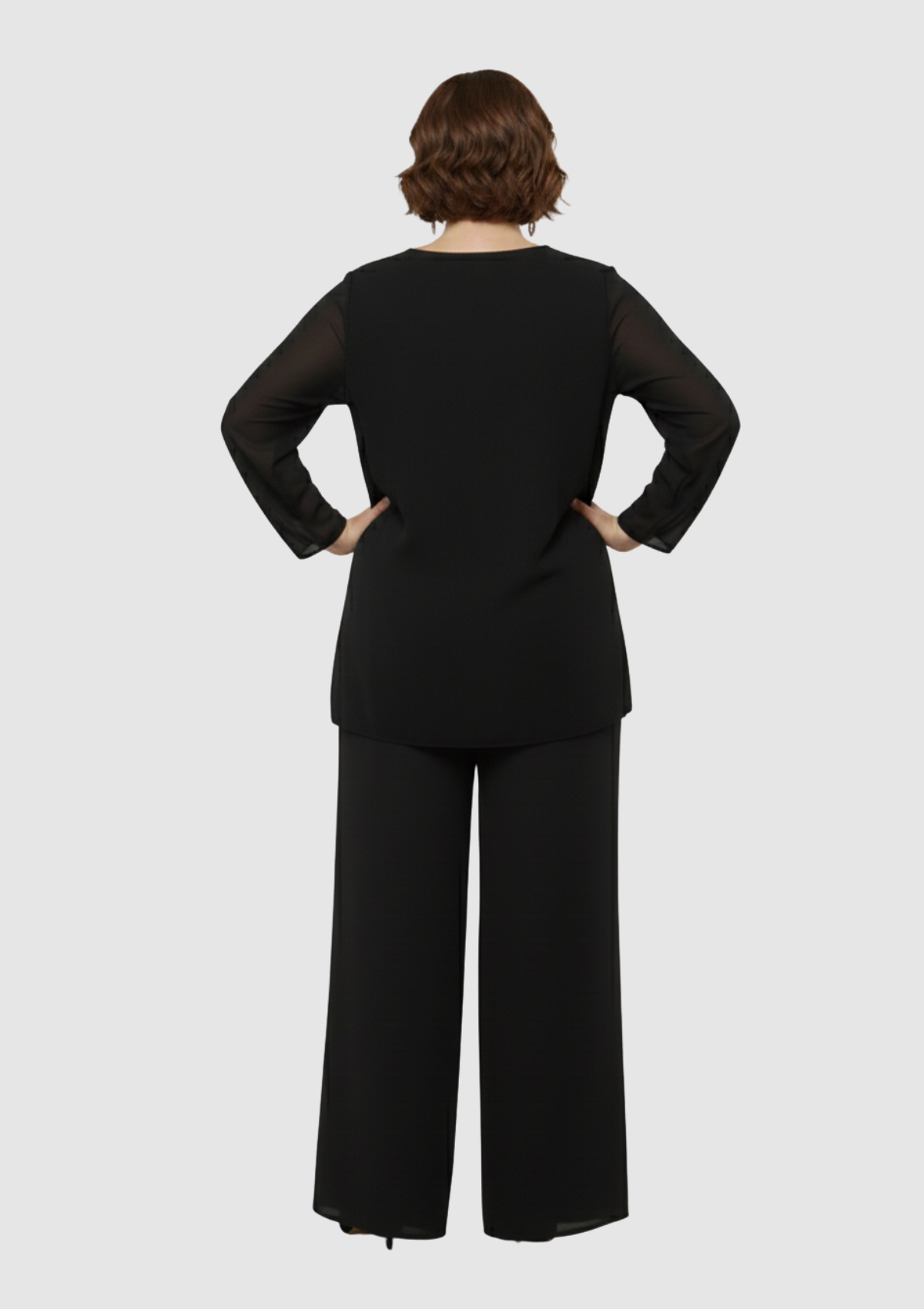 Büyük Beden Siyah Renkli Şifon Abiye Pantolon Bluz Takım