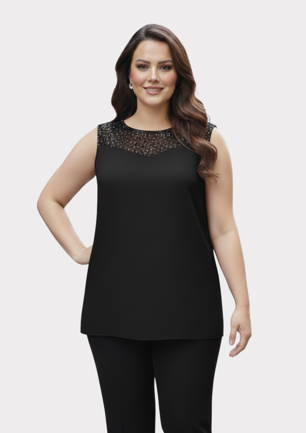 Büyük Beden Siyah Renkli Şifon Ceketli Abiye Bluz