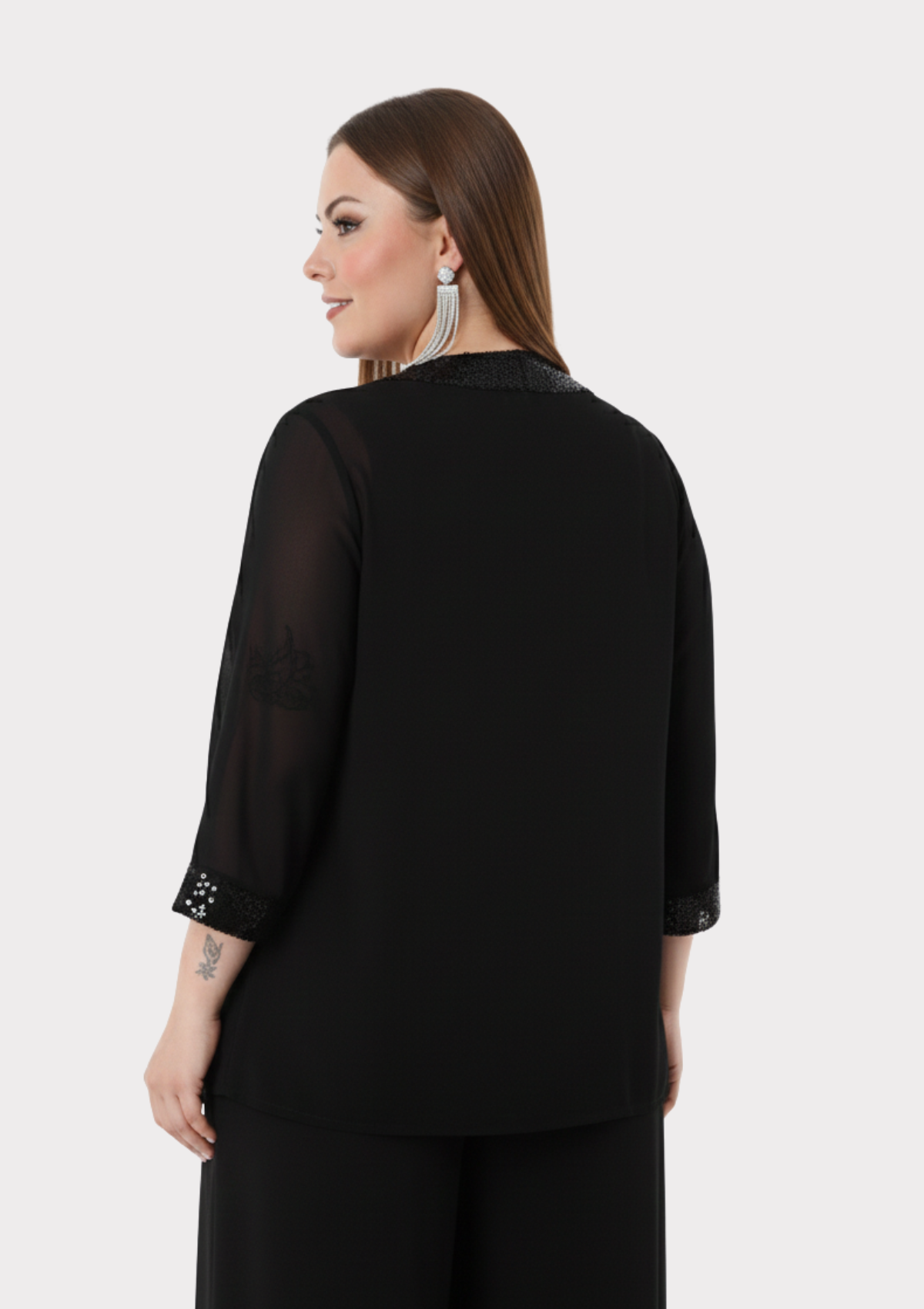 Büyük Beden Siyah Renkli Şifon Ceketli Abiye Bluz