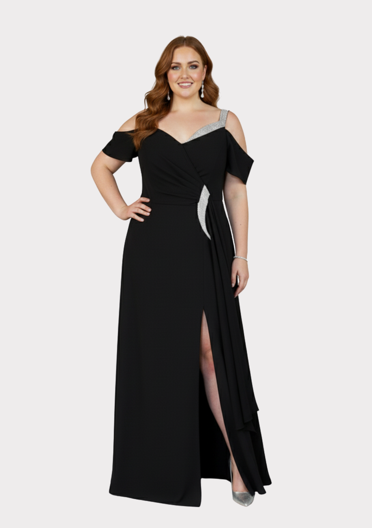 Büyük Beden Siyah Renkli Şifon Uzun Abiye Elbise