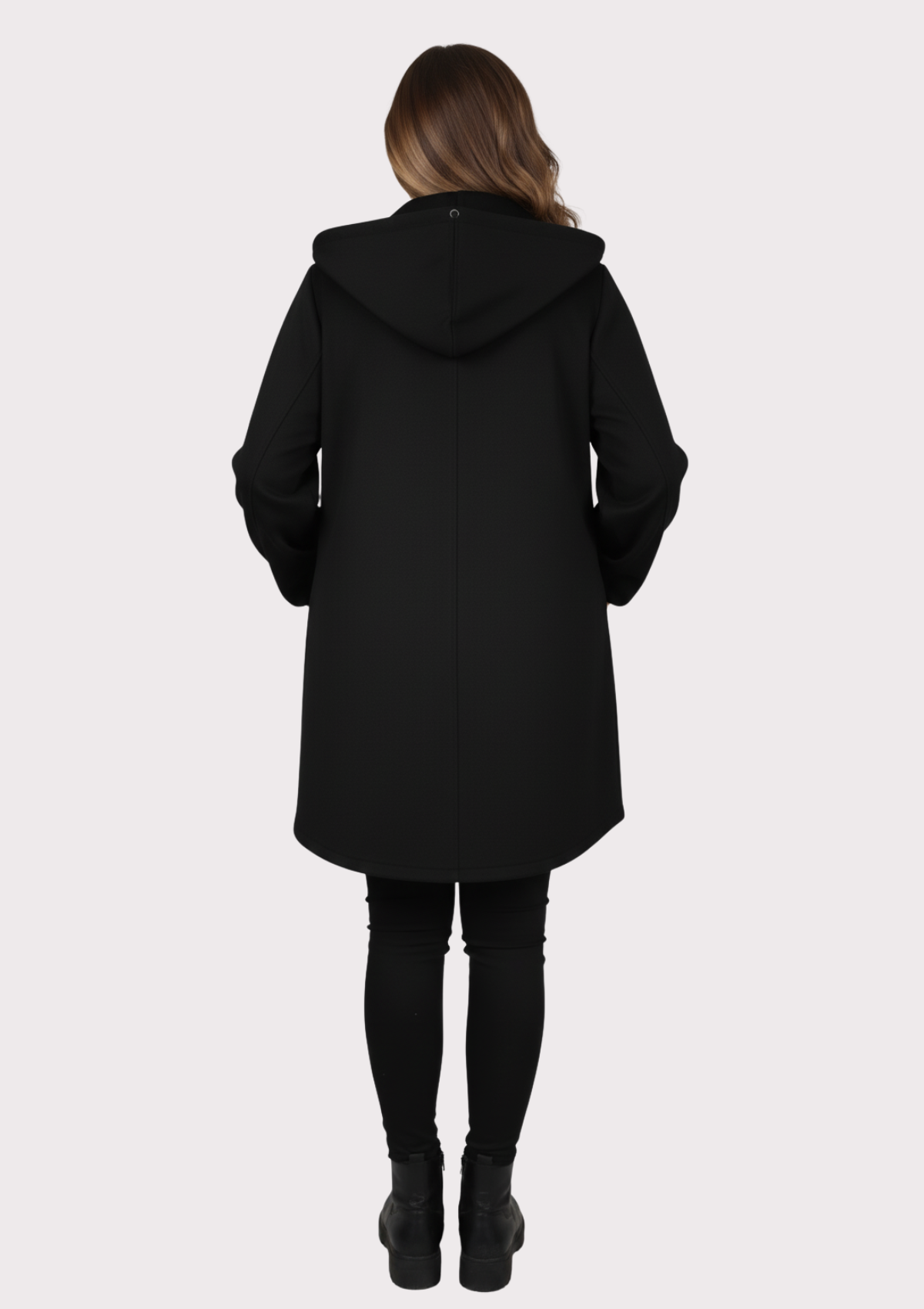 Büyük Beden Siyah Renkli Süet Kapşonlu Uzun  Ceket