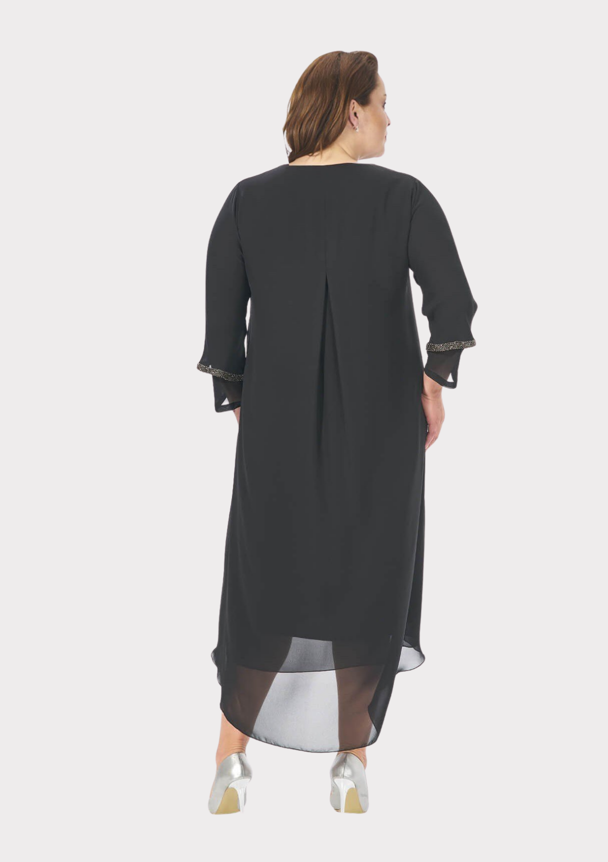 Büyük Beden Siyah Renkli Taş Baskılı Kısa Abiye Elbise