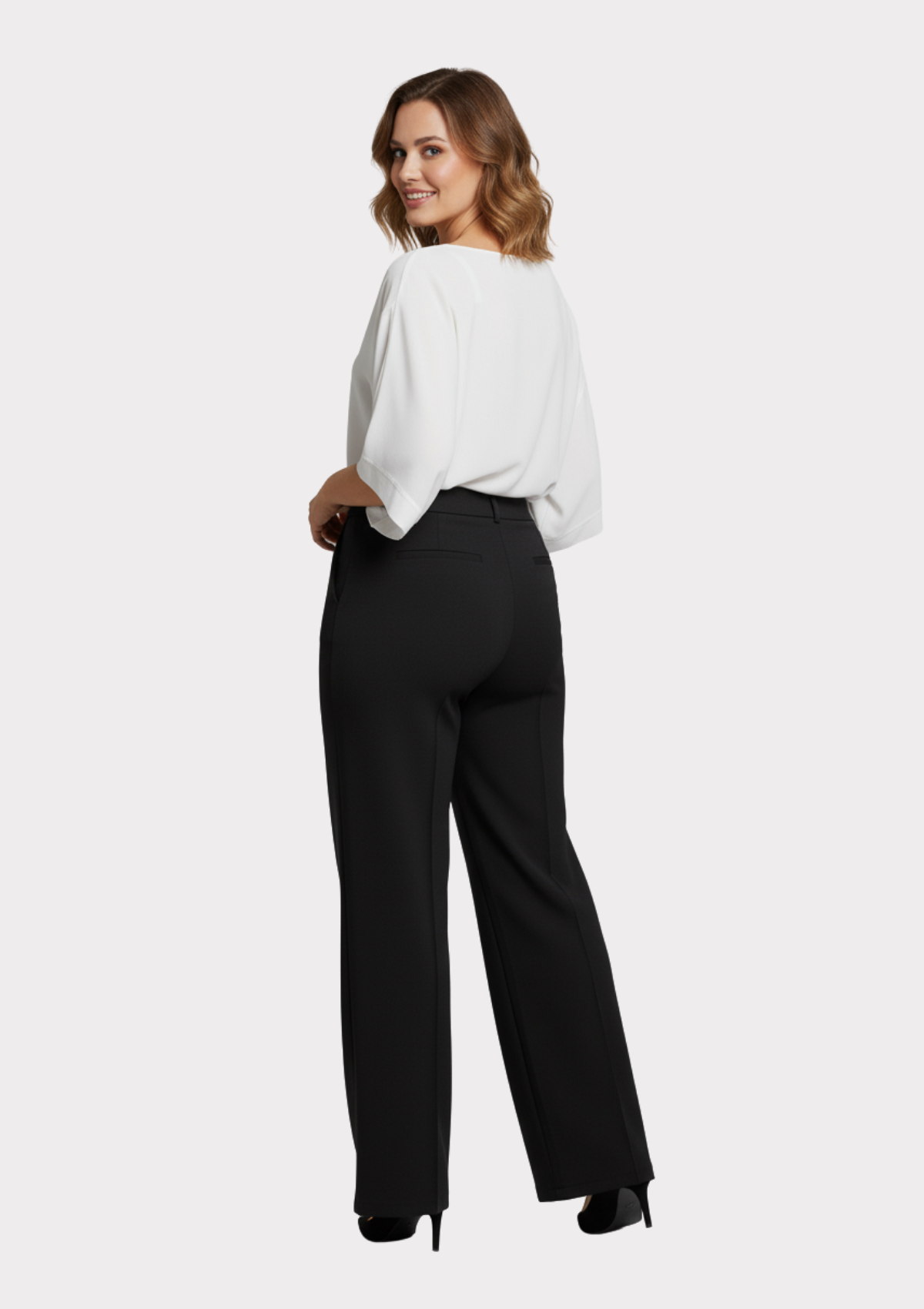 Büyük Beden Siyah Renkli Toparlayıcı Likralı Kumaş Pantolon