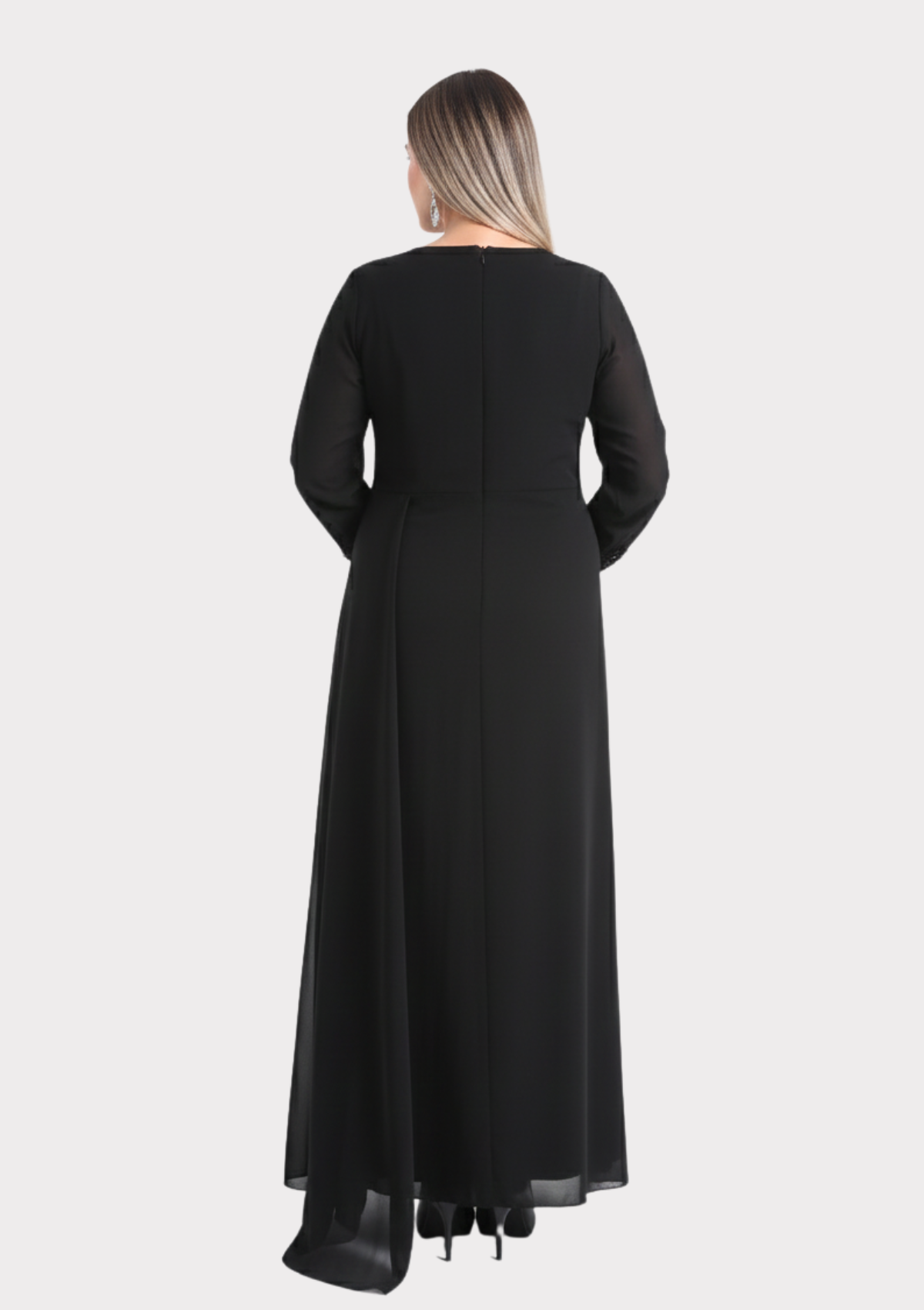 Büyük Beden Siyah Renkli Uzun Şifon Abiye Elbise