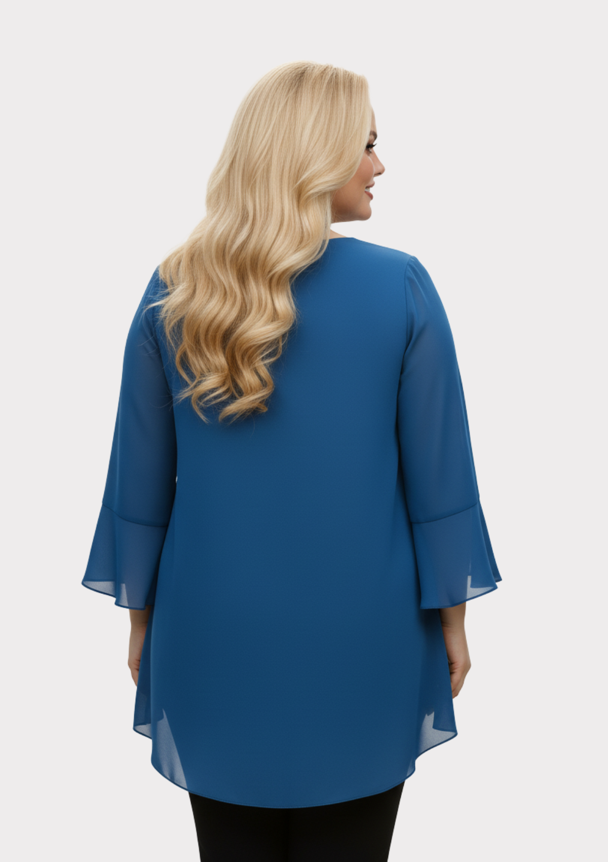 Büyük Beden Turkuaz Renkli Şifon Bluz