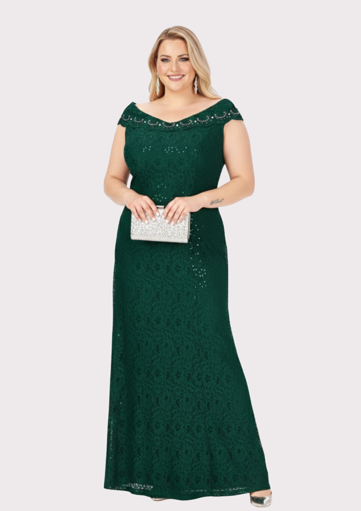 Büyük Beden Yeşil Renkli DantelBüyük Beden Abiye Elbise