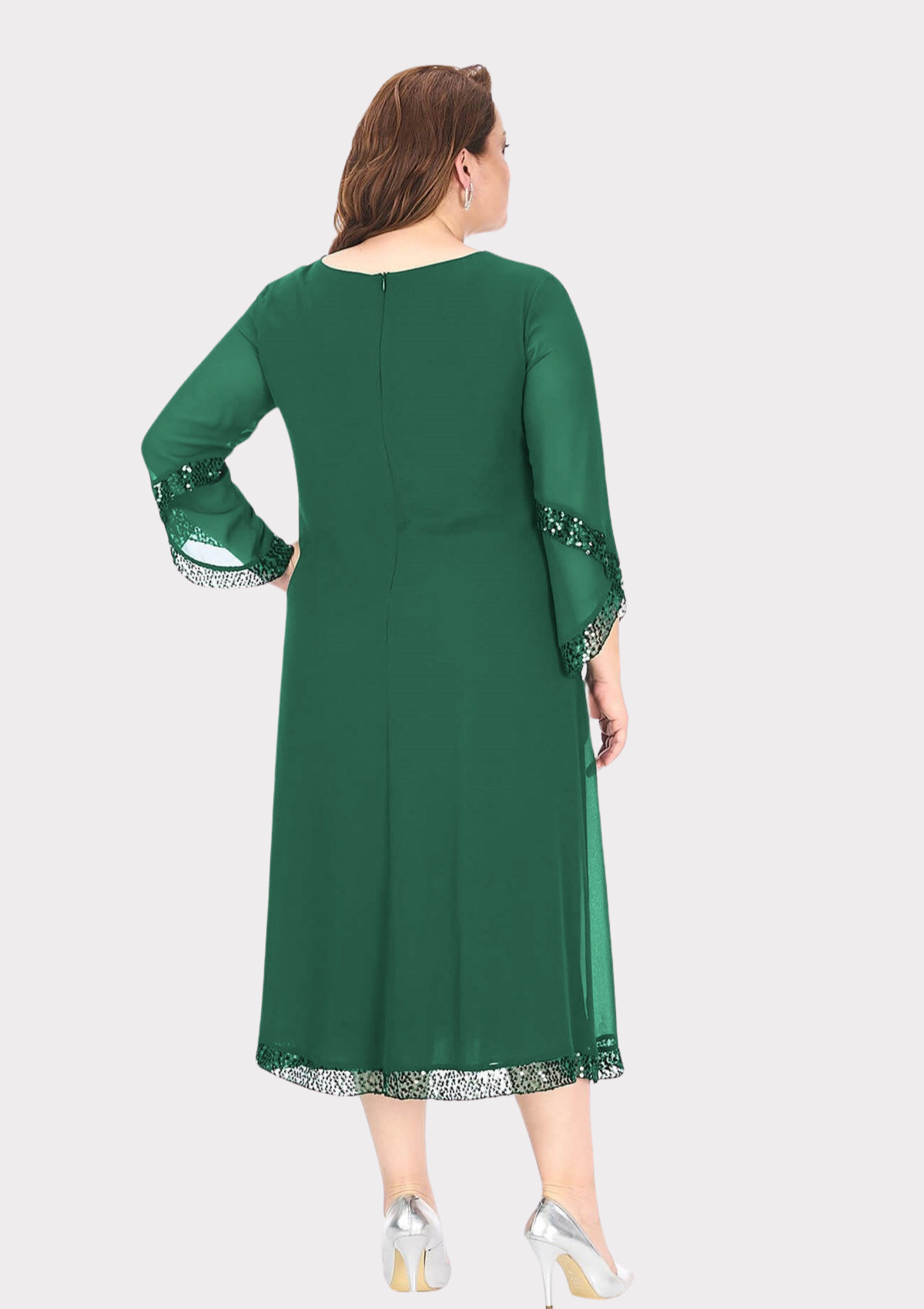 Büyük Beden Yeşil Renkli Kısa Şifon Abiye Elbise