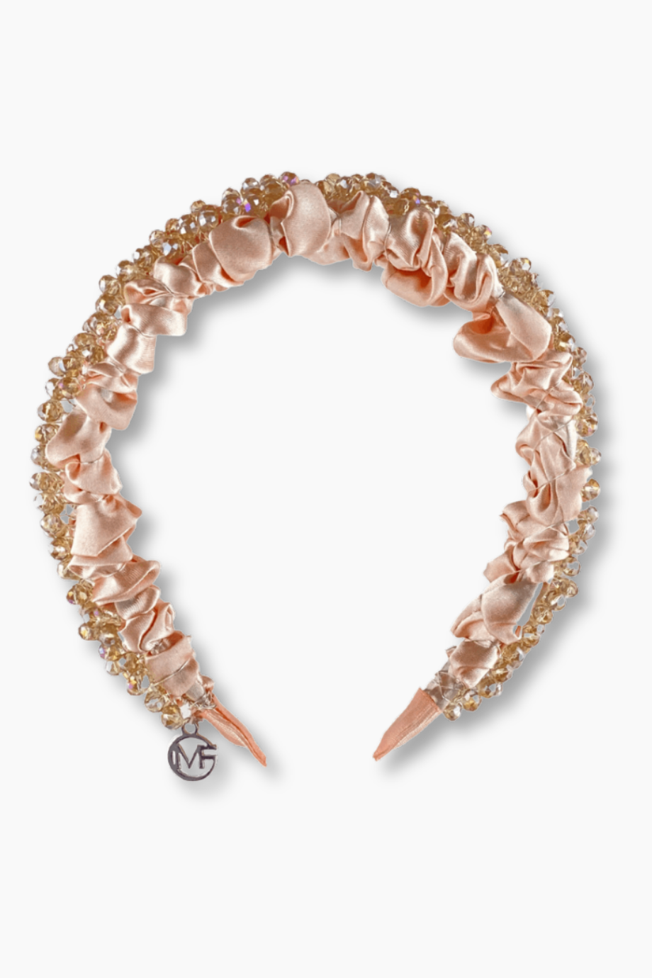 Altın Kristal Taşlı Gelin Taç Somon Renk