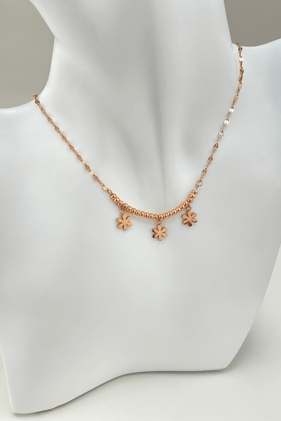 Bakır Çelik Çiçekli Zincir Kolye