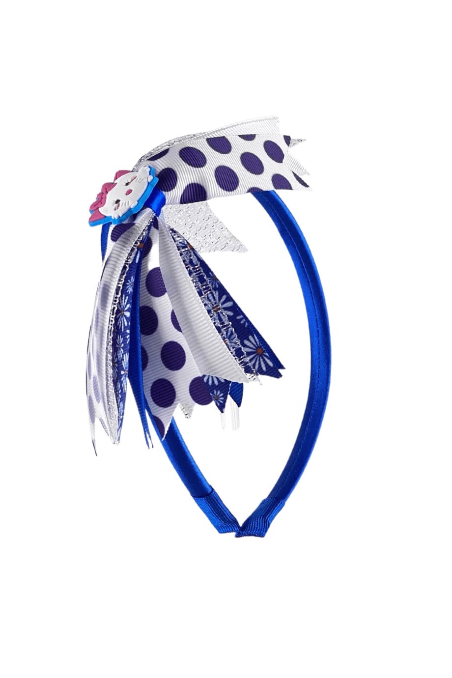 Çok Fiyonklu Kedi Figürlü Çocuk Tacı Saks