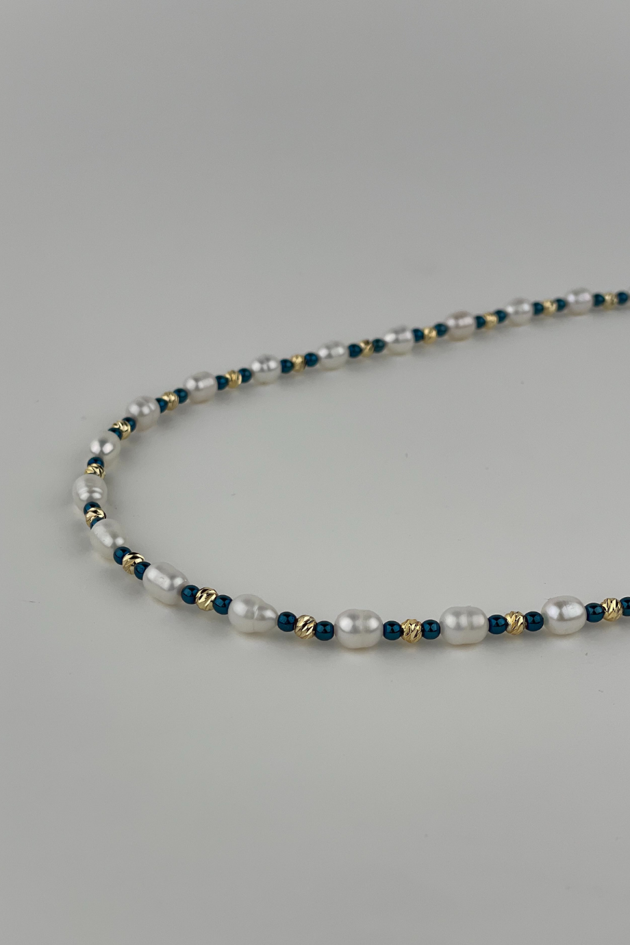 Hematit Taşlı Gerçek İnci Erkek Kolye Gold