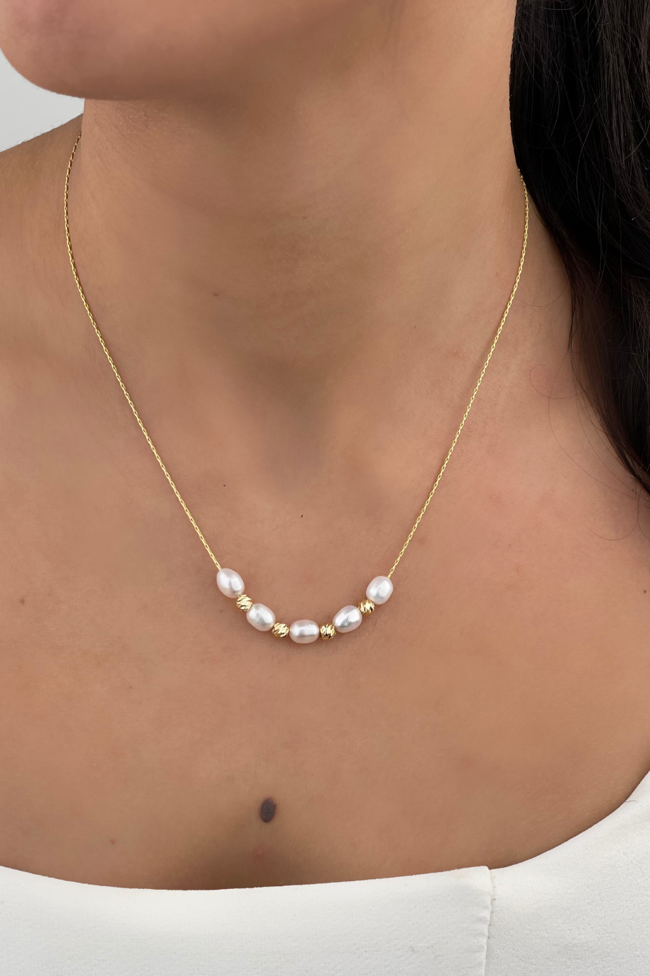 Gerçek İnci Kadın İtalyan Zincir Kolye Gold