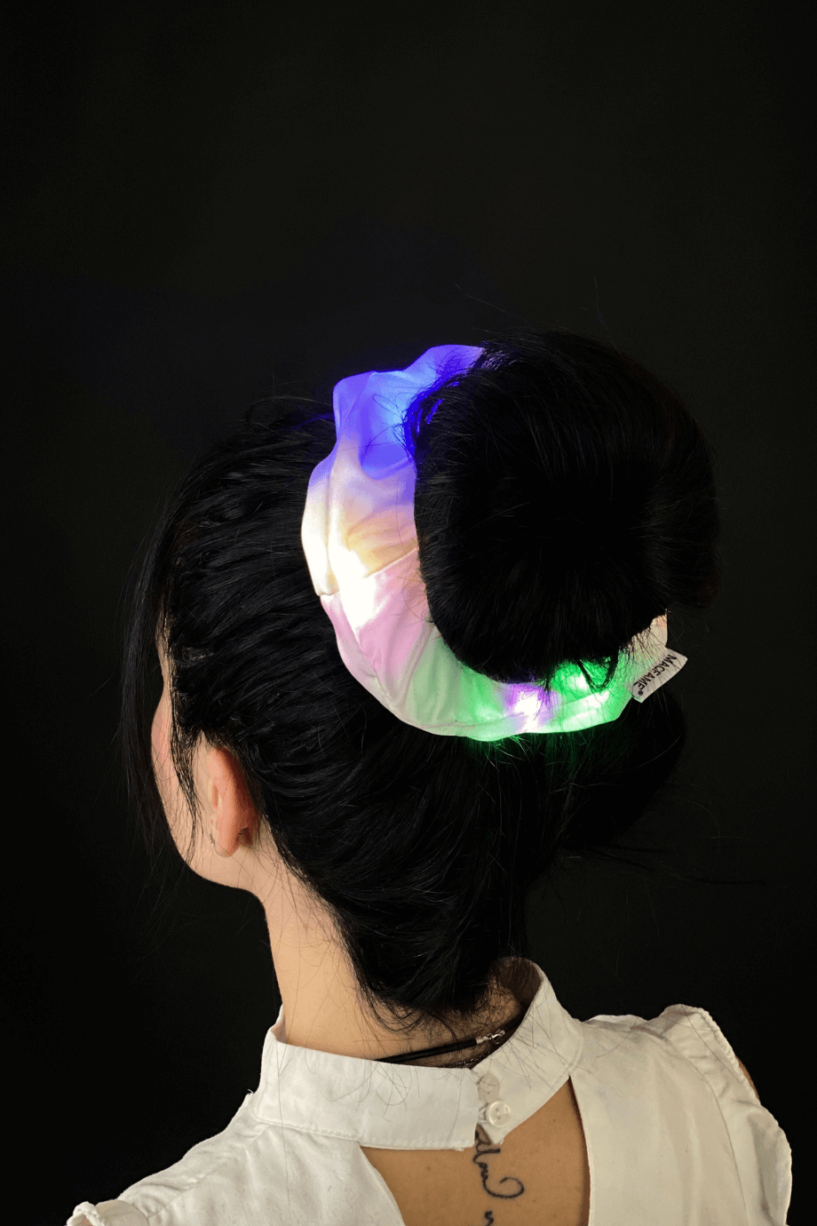 Işıklı Saten Scrunchie Toka Beyaz