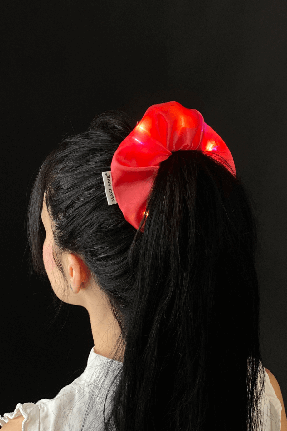 Işıklı Saten Scrunchie Lastik Toka Nar Çiçeği
