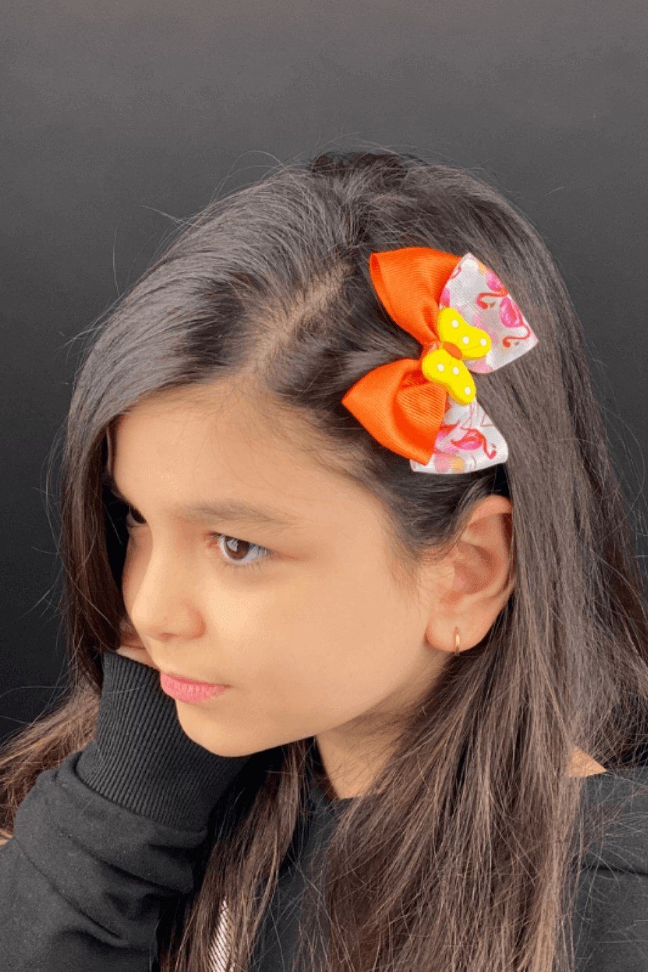 Kelebek Figürlü Kurdelalı Çocuk Toka Seti Turuncu