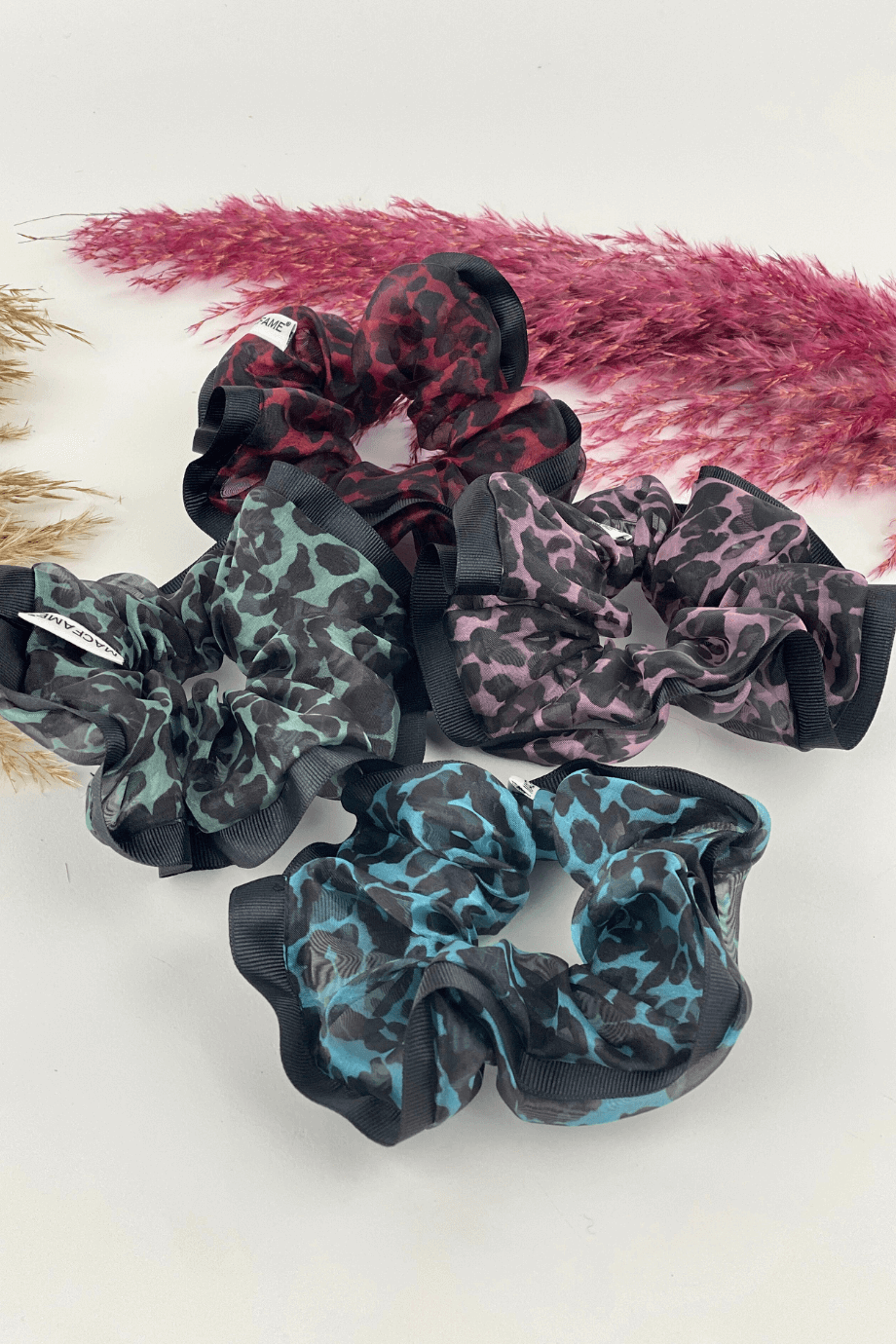 Leopard Print Red Organza Scrunchie