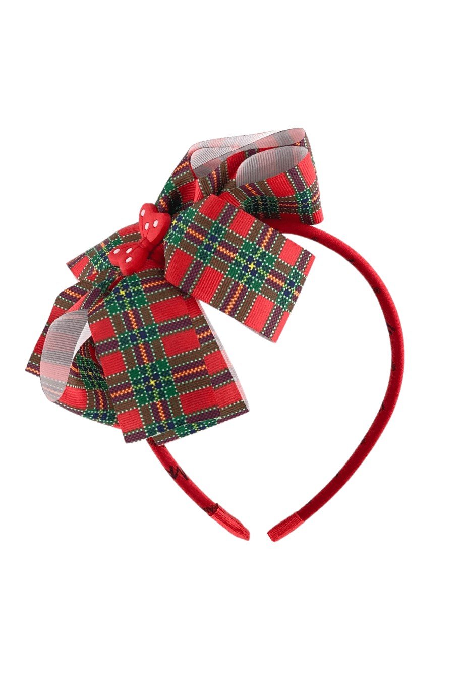 Macfame Kelebek Figürlü Ekose Grogren Kumaş Çocuk Tacı Kırmızı