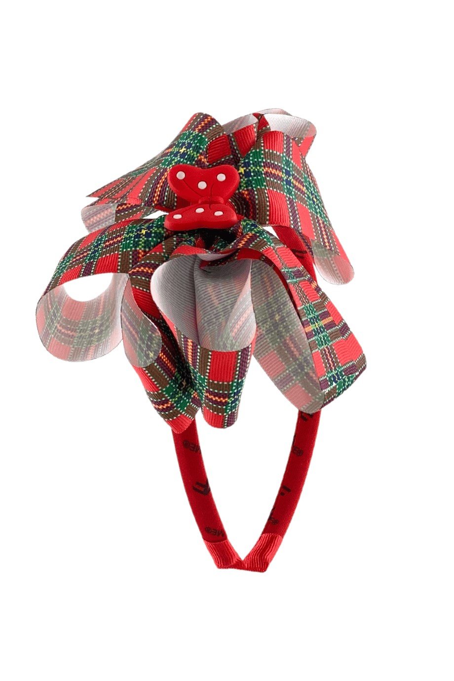 Macfame Kelebek Figürlü Ekose Grogren Kumaş Çocuk Tacı Kırmızı