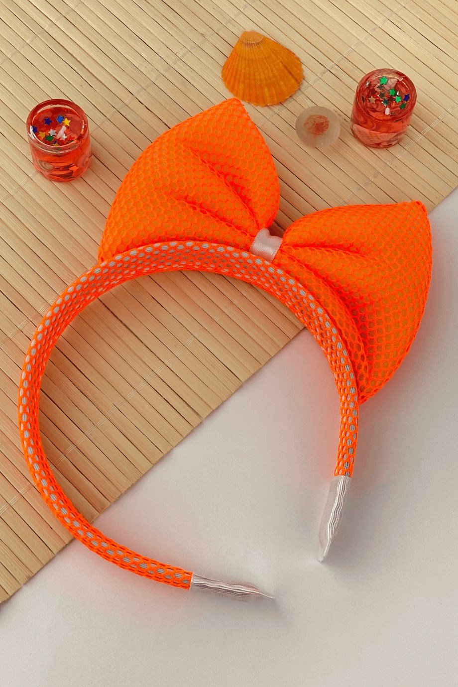 Macfame Neon Fileli Dik Kulaklı Çocuk Tacı Turuncu
