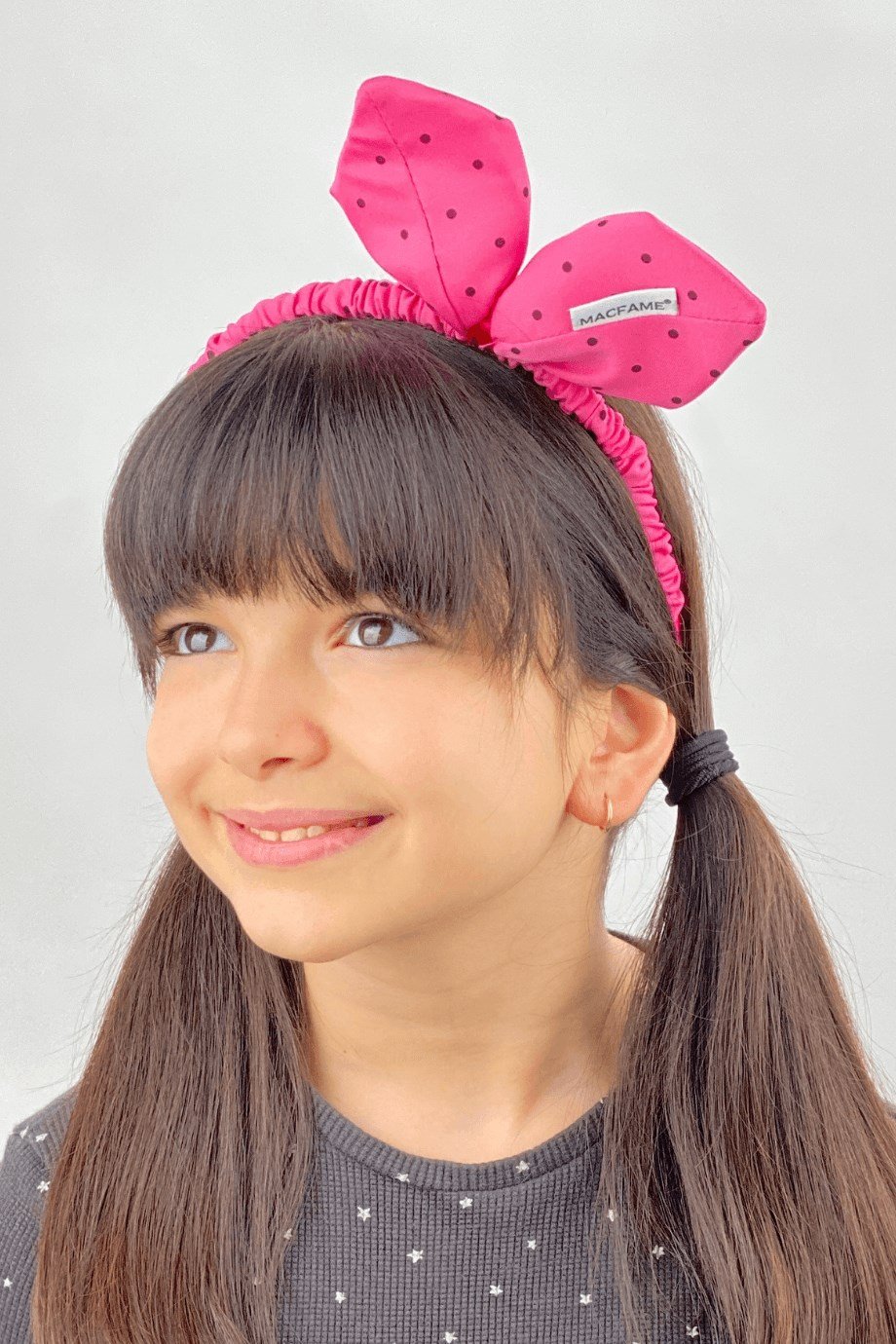 Macfame Puantiyeli Çift Kulaklı Akordeon Taç Pembe