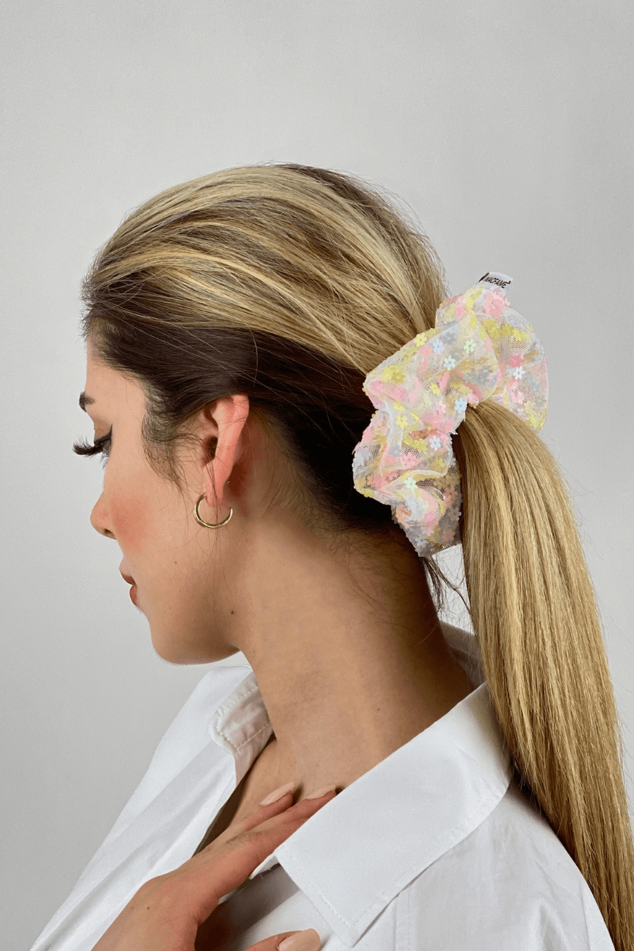 Papatya Pullu Scrunchie Lastik Toka Pembe