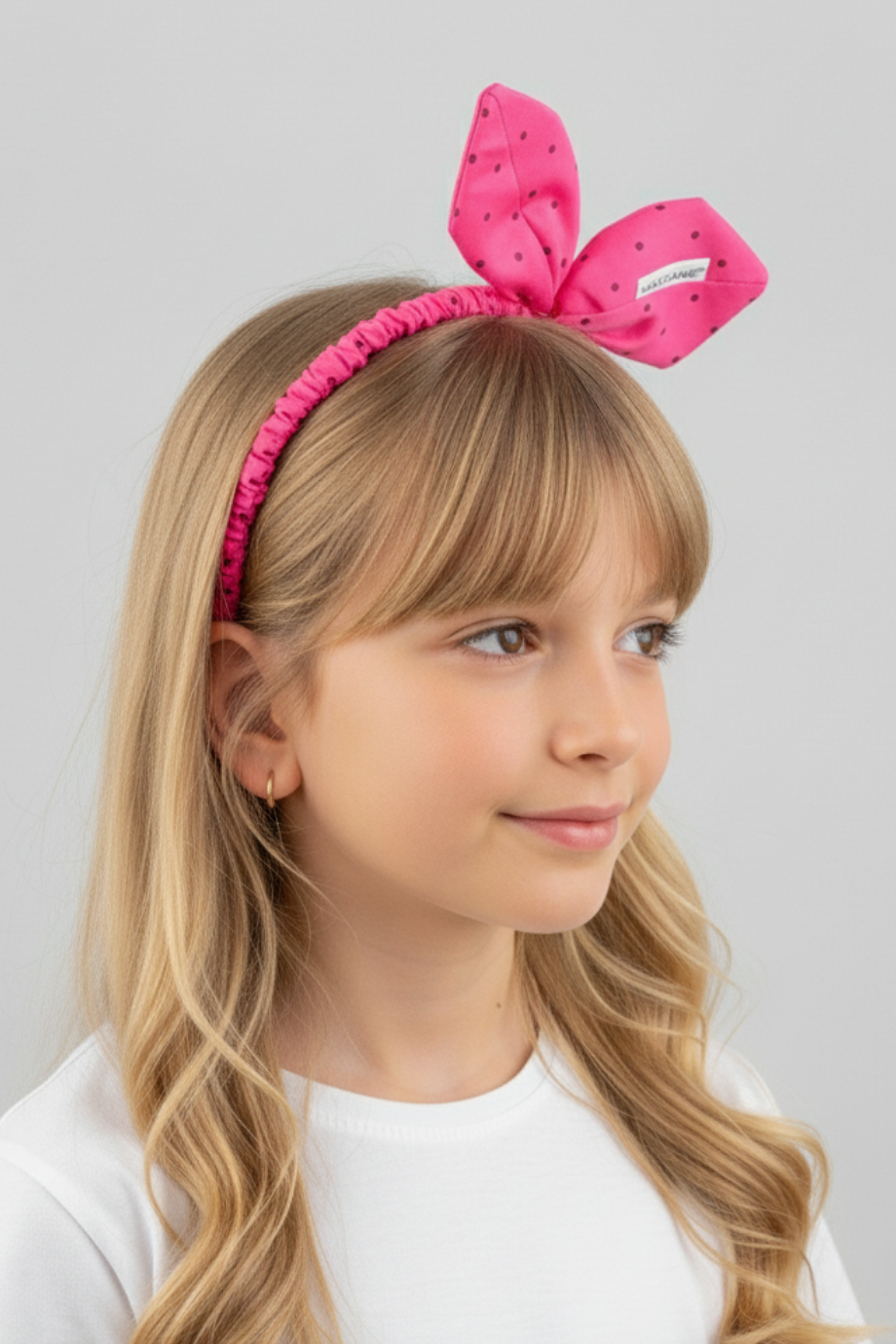 Puantiyeli Kulaklı Pembe Çocuk Saç Tacı