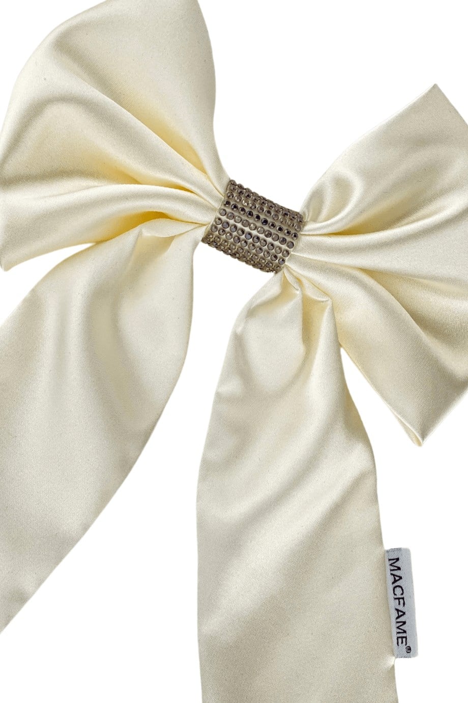 Siyah Kristal Taşlı Saten Fiyonklu Kuyruklu Çıtçıtlı (Otomatik) Toka Ekru