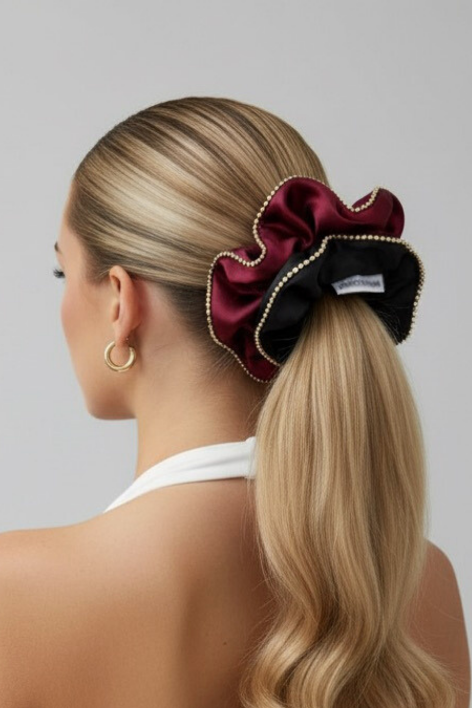 Bordo Taşlı Büyük Scrunchie Toka