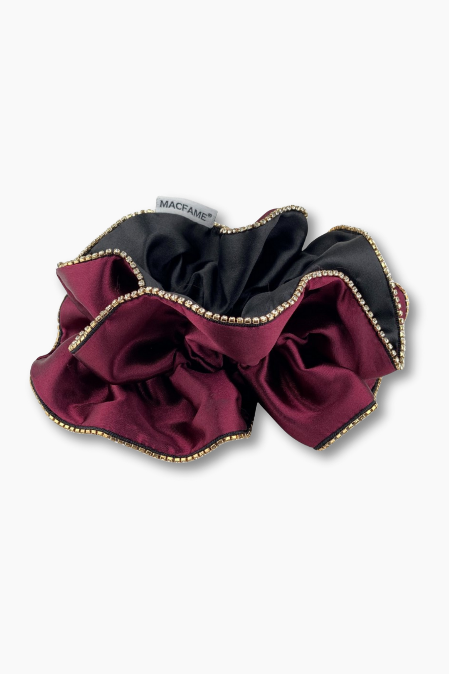 Taşlı Saten Scrunchie Toka Modelleri Bordo