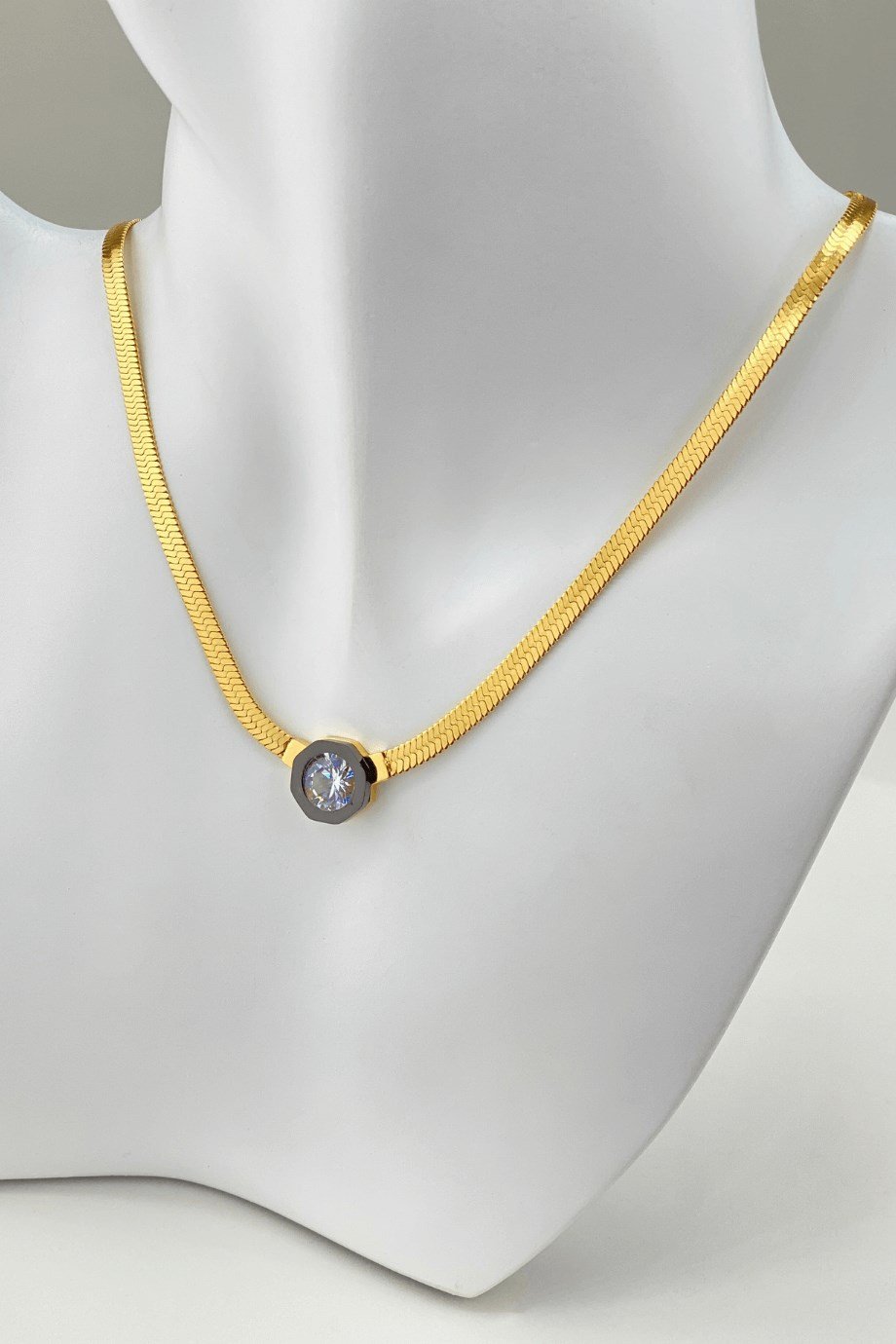 Tek Taş İtalyan Zincir Altın Kaplama Kolye