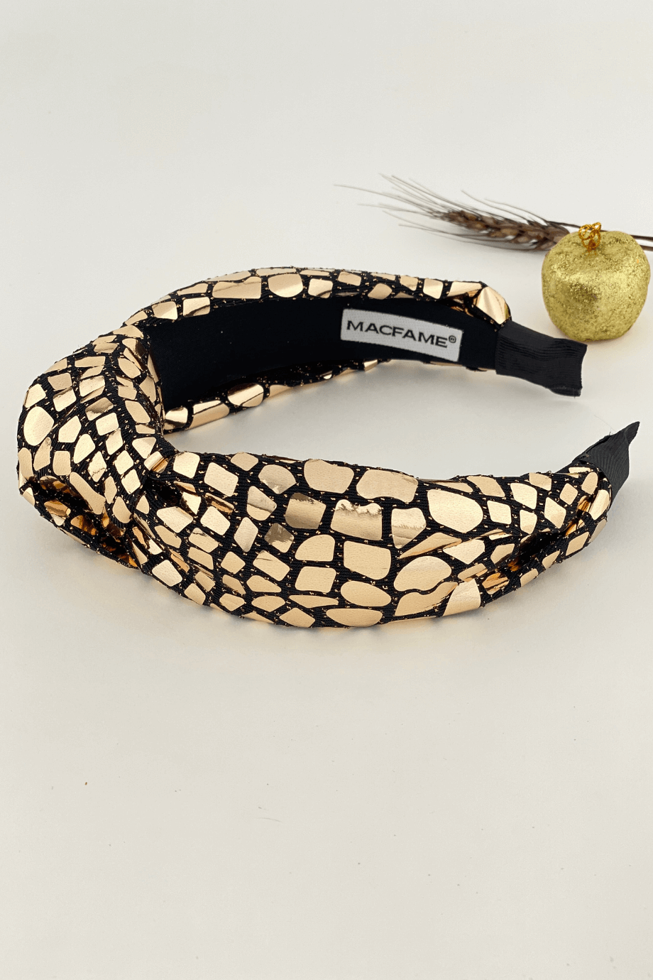 Timsah Desenli Düğümlü Taç Altın Rengi