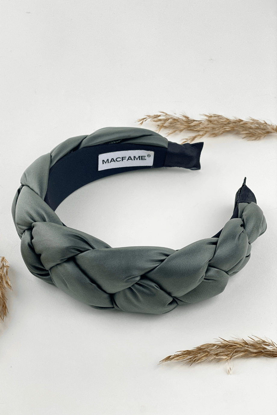 Green Leather Braided Headband