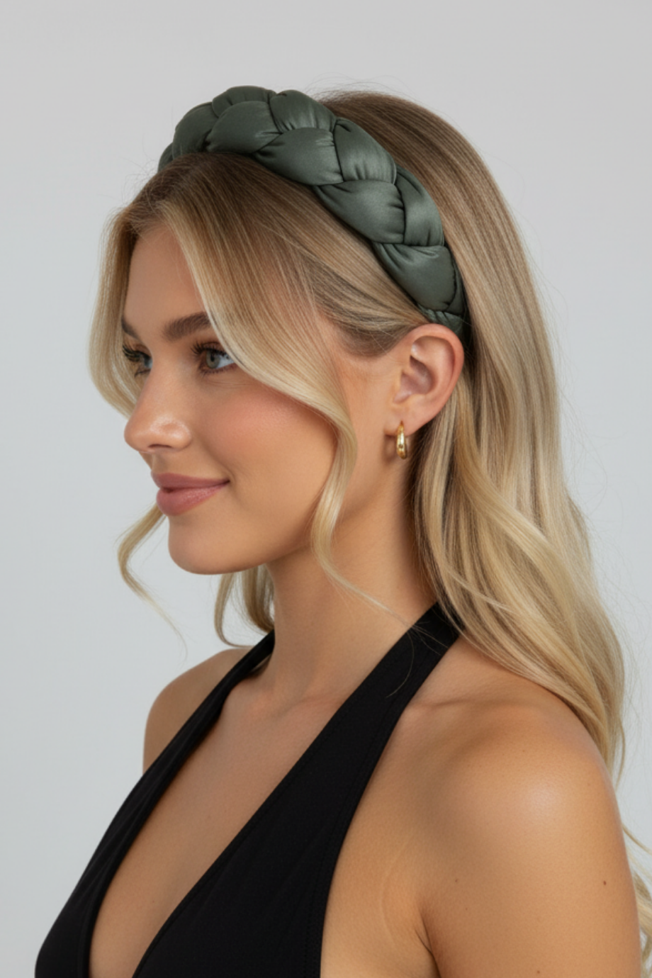 Green Leather Braided Headband