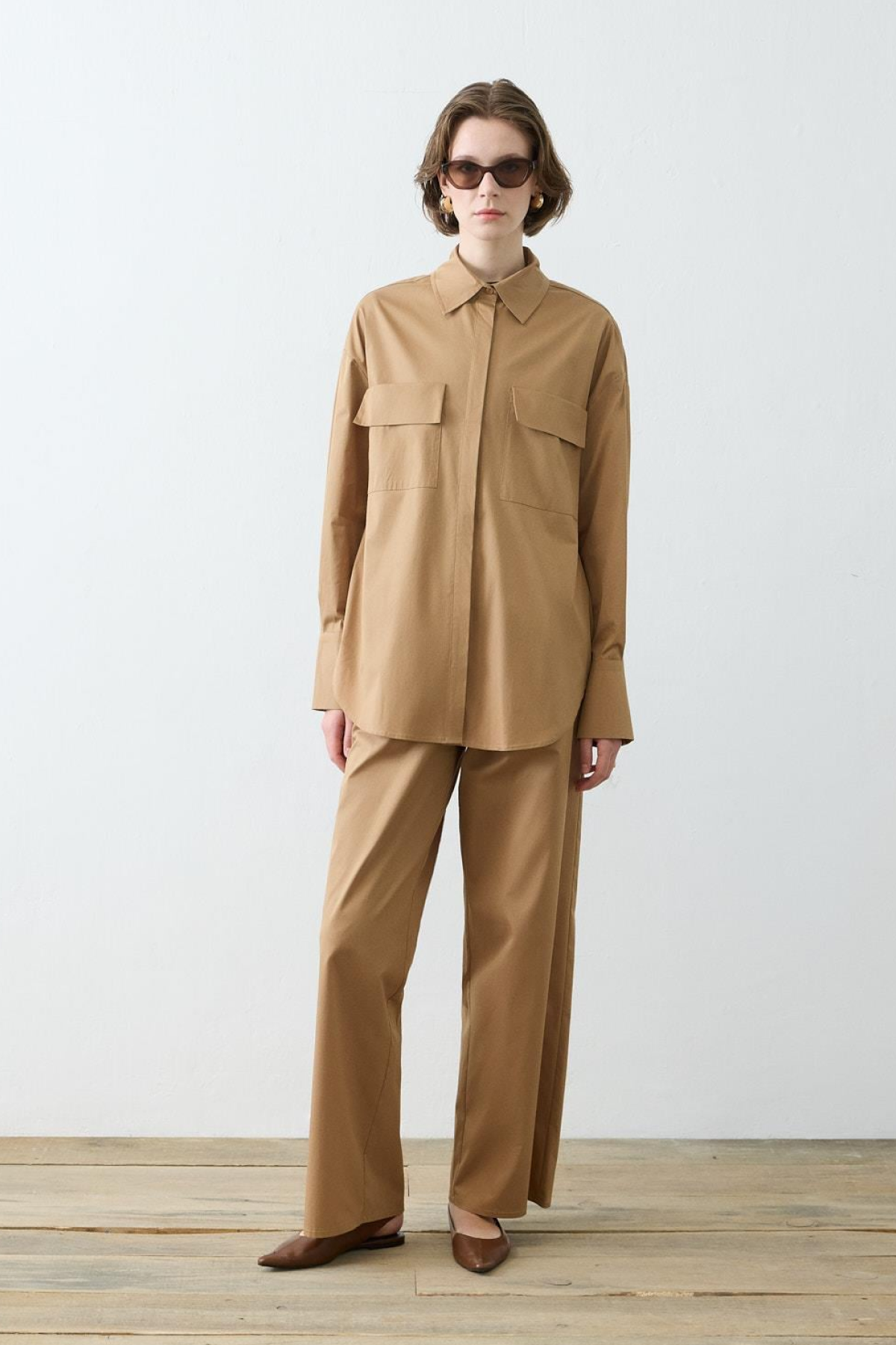 NOVA PAPER TOUCH COTTON SHIRT WITH POCKETS CAMEL