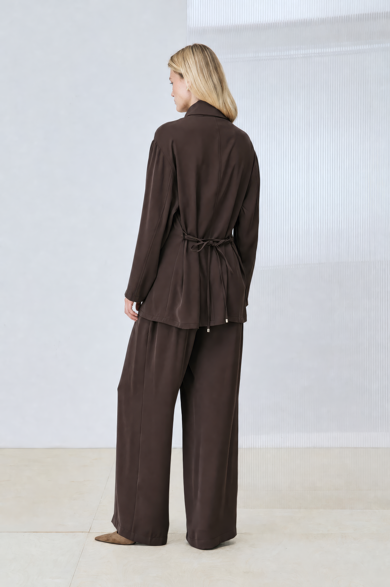 BELINA CREPE PANTS SET BROWN