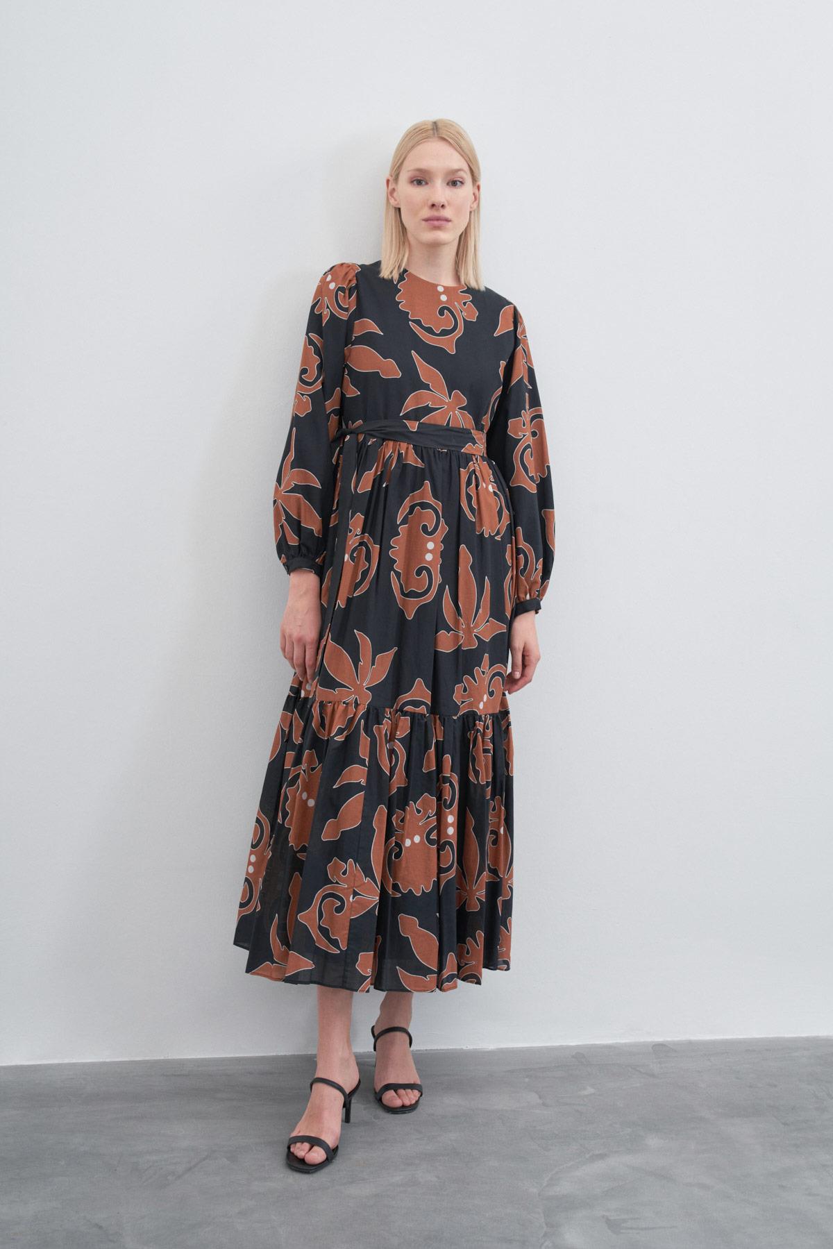 BLOOM PATTERNED VOAL SINGLE-LAYER DRESS BLACK