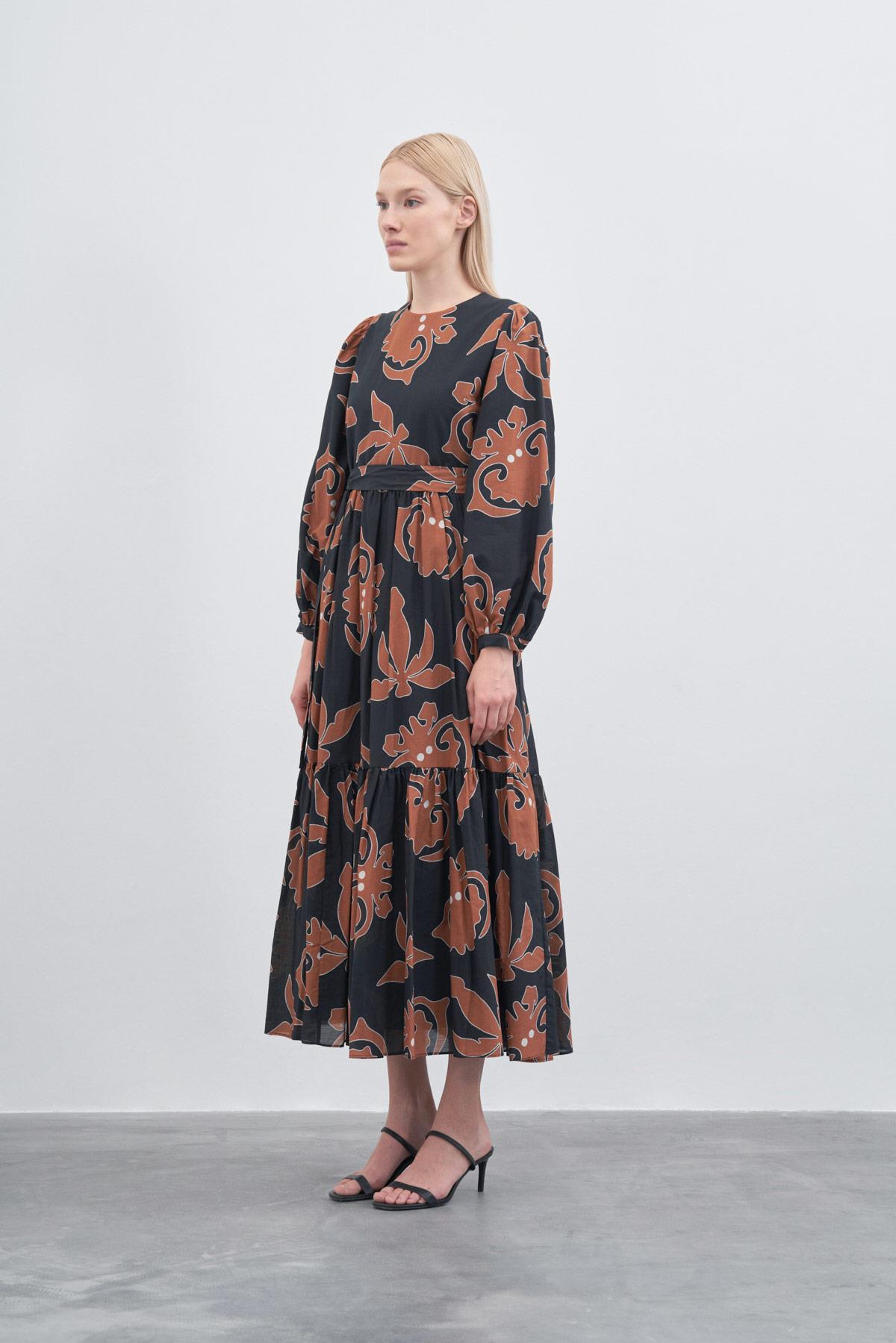 BLOOM PATTERNED VOAL SINGLE-LAYER DRESS BLACK