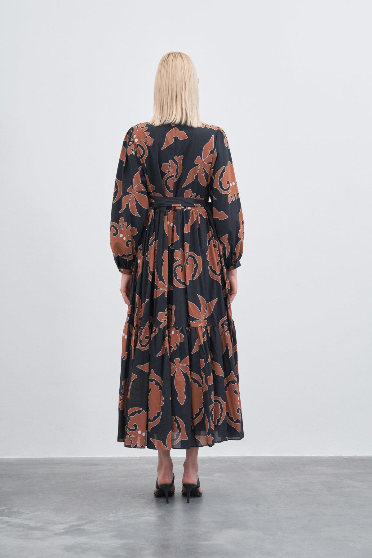 BLOOM PATTERNED VOAL SINGLE-LAYER DRESS BLACK