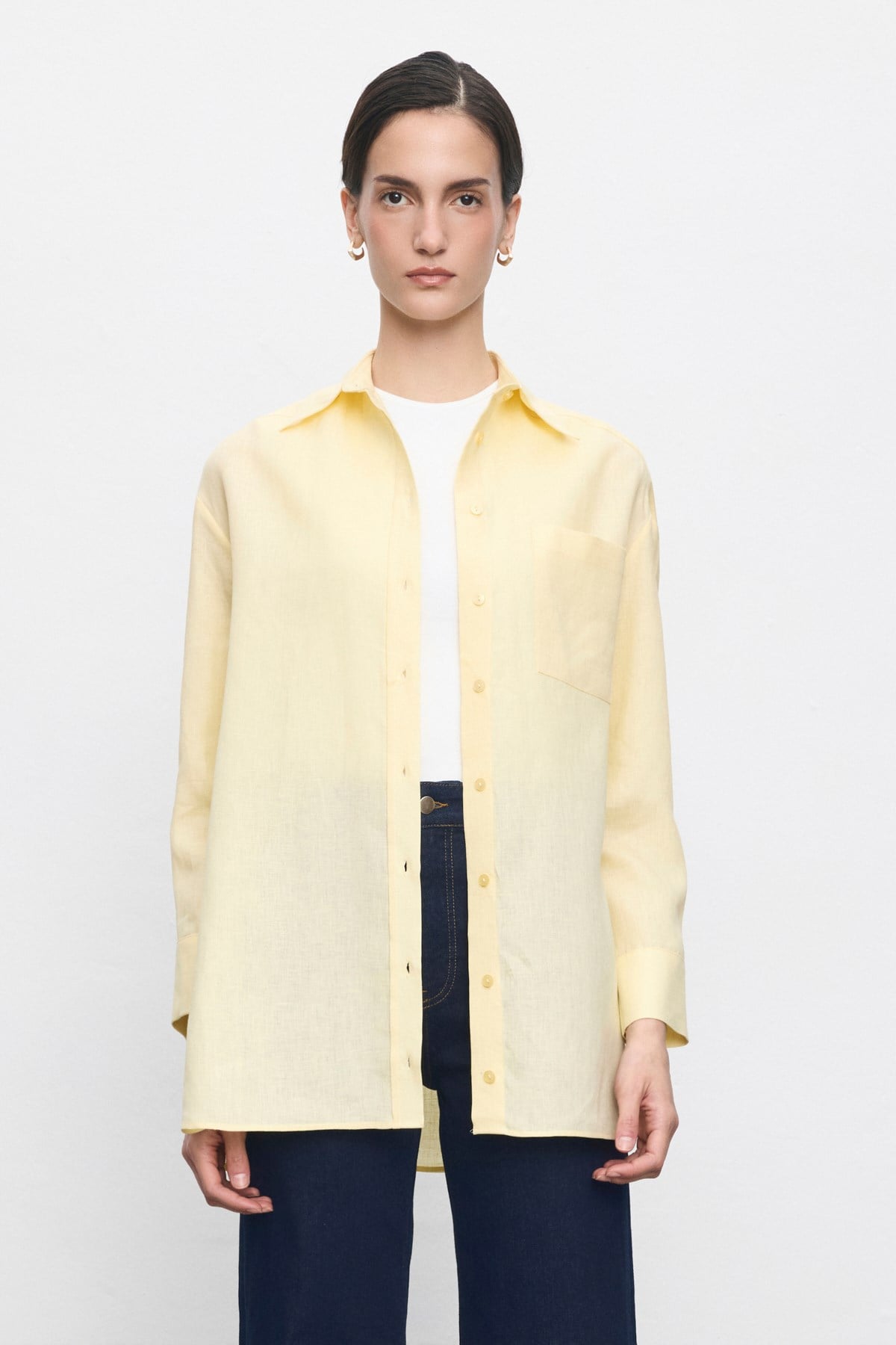 COLOR %100 LINEN SHIRT YELLOW
