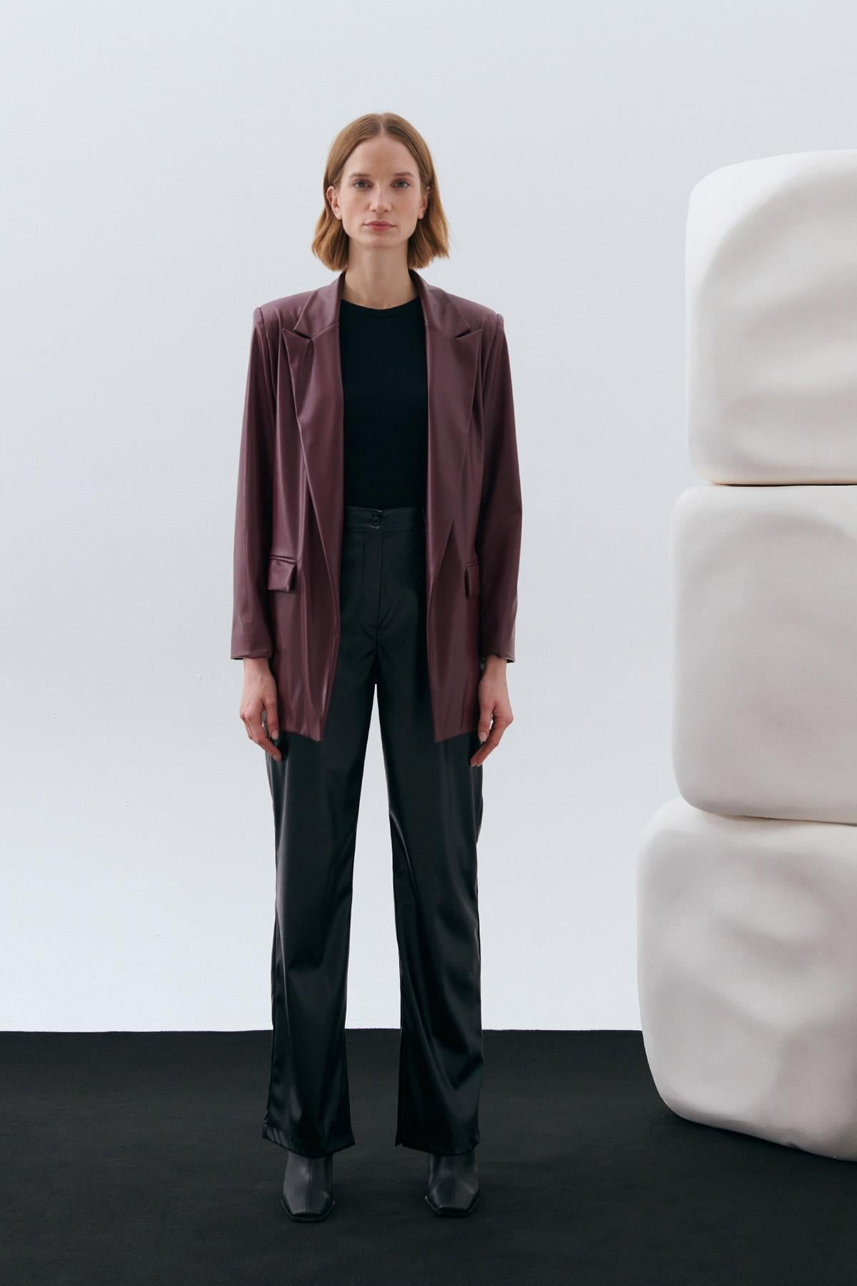DERİ BLAZER CEKET BORDO