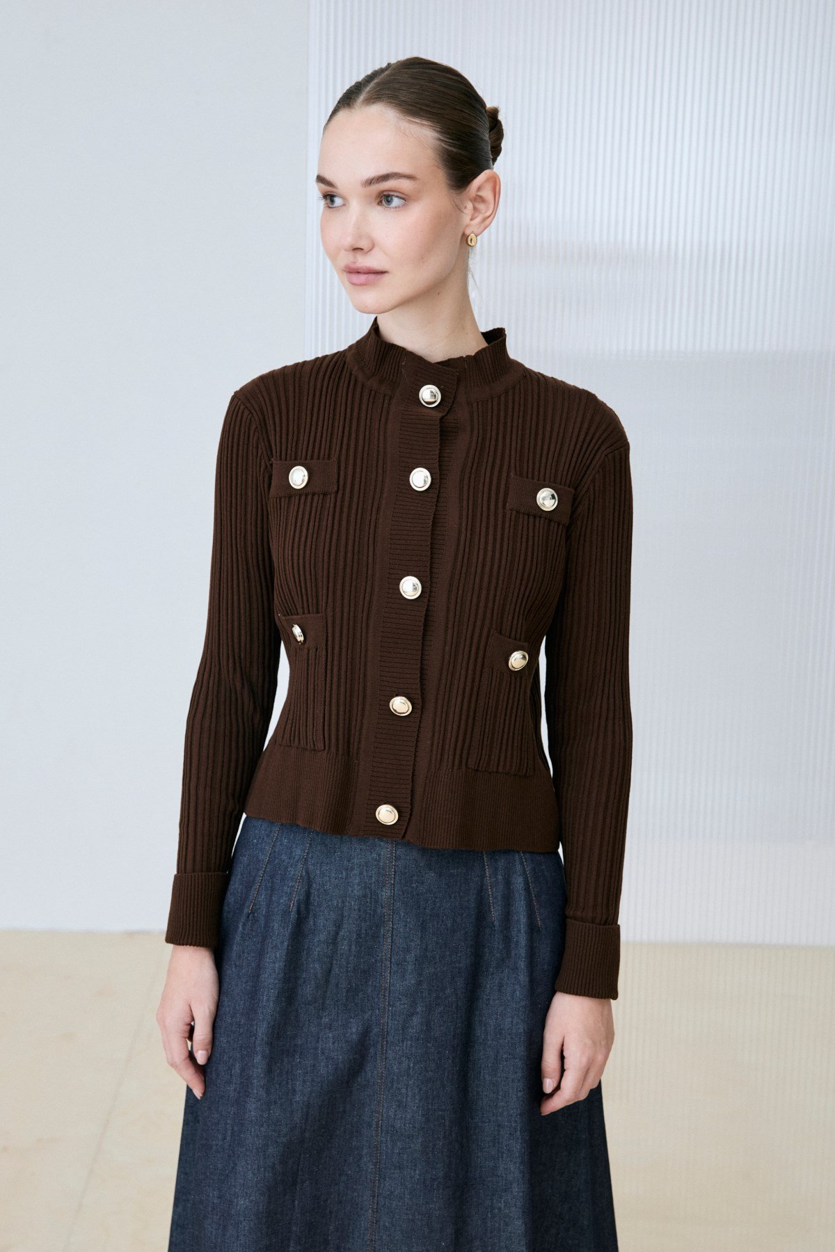 DIVA BUTTONED KNIT CARDIGAN BROWN