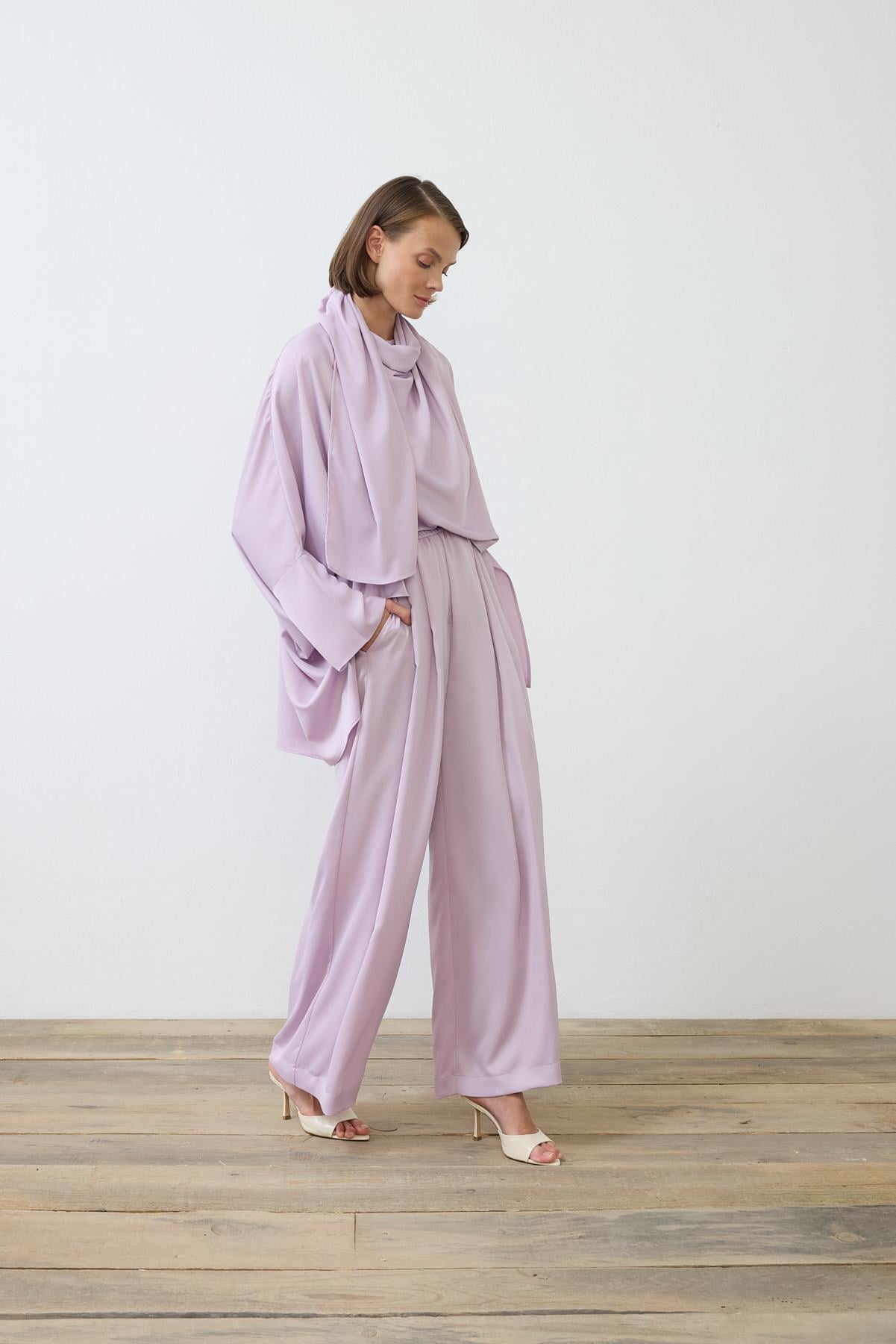 ELENA SATEN PANTOLONLU TAKIM LİLA